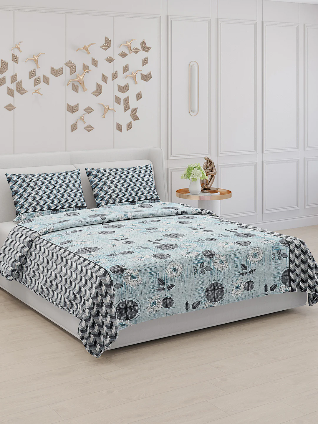 104 TC Cotton Double Bed Bedsheet with 2 Pillow Covers - Updated - Updated - Updated