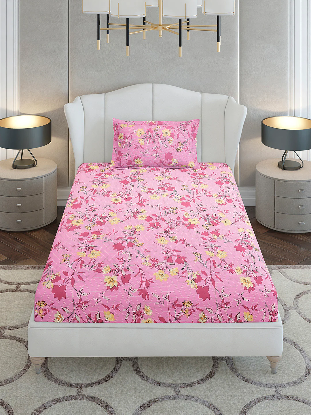 104 TC Cotton Single Bedsheet with 1 Pillow Cover (Elegance)