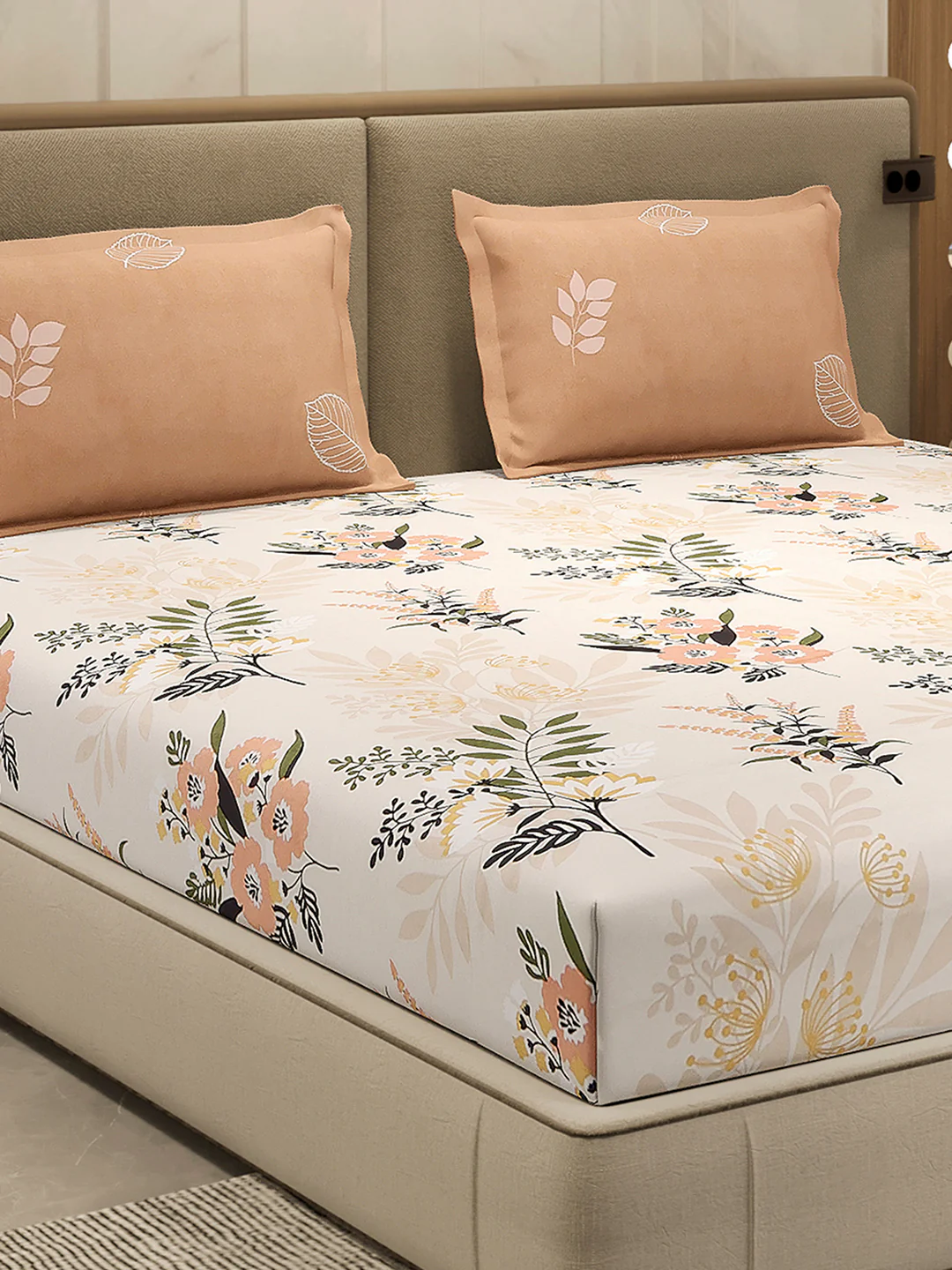 110 GSM Polyester Double Bed 1 Bedsheet with 2 Pillow Cover (Aromatica)