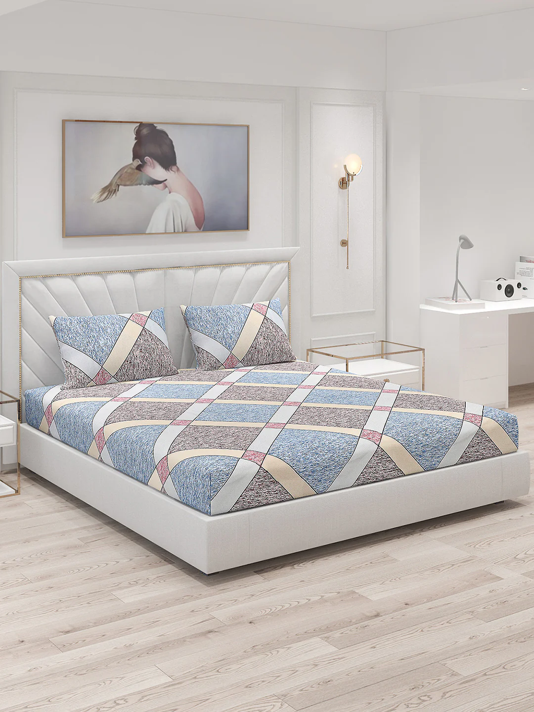 120 GSM  Polyester Double Bed Bedsheet with 2 Pillow Covers - Updated