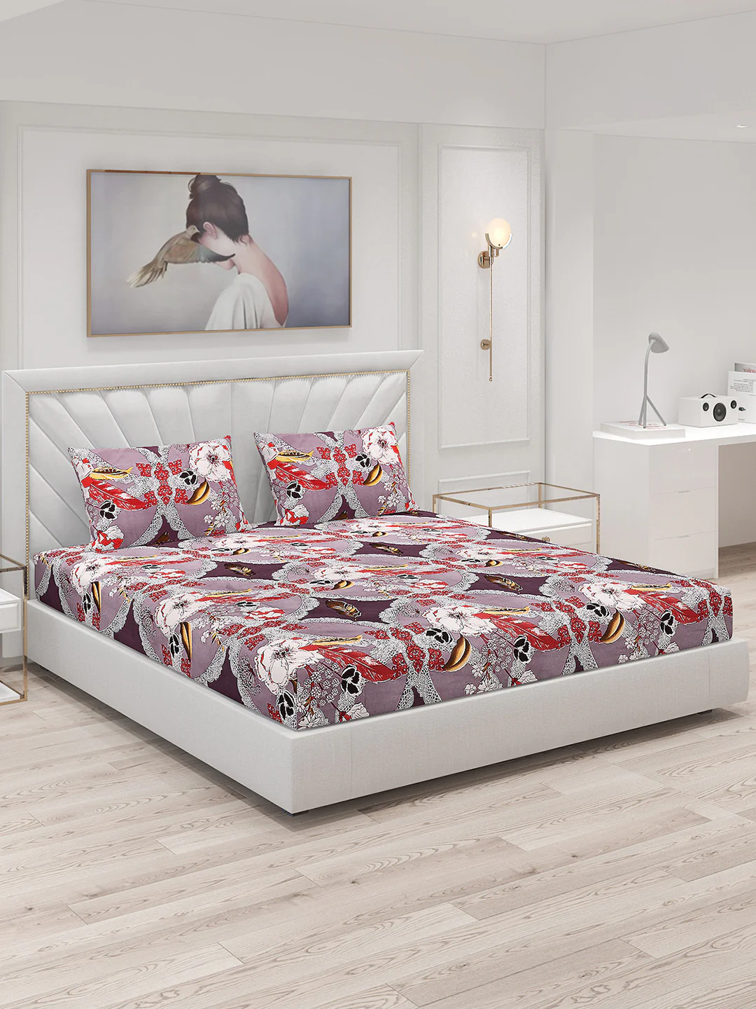 120 GSM  Polyester Double Bed Bedsheet with 2 Pillow Covers - Updated