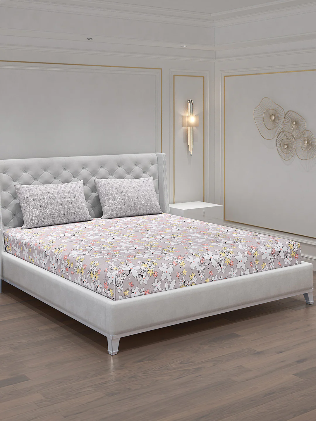 120 GSM Polyester Double Bed Bedsheet with 2 Pillow Covers - Updated - Updated