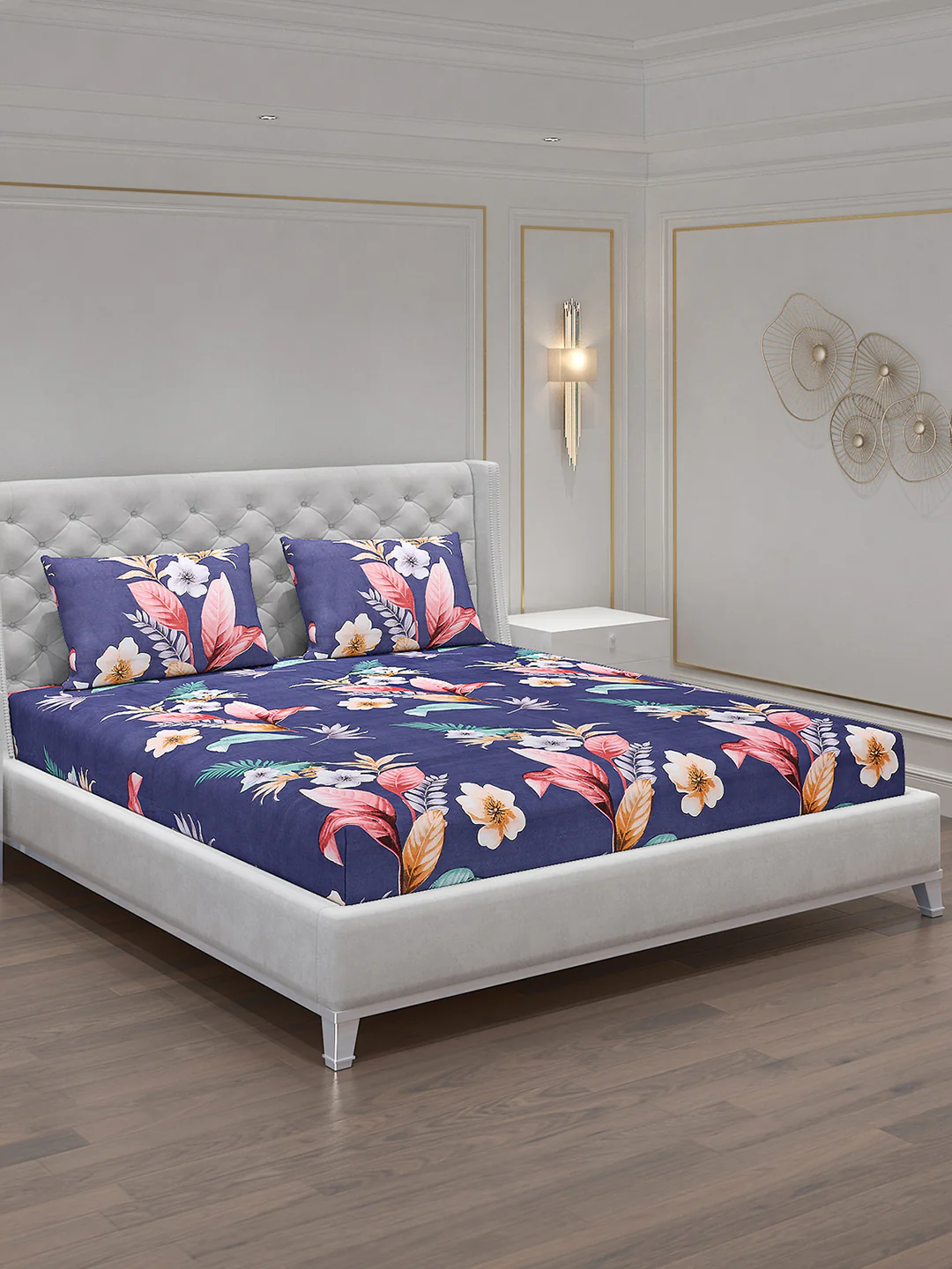 120 GSM Polyester Double Bed Bedsheet with 2 Pillow Covers - Updated - Updated