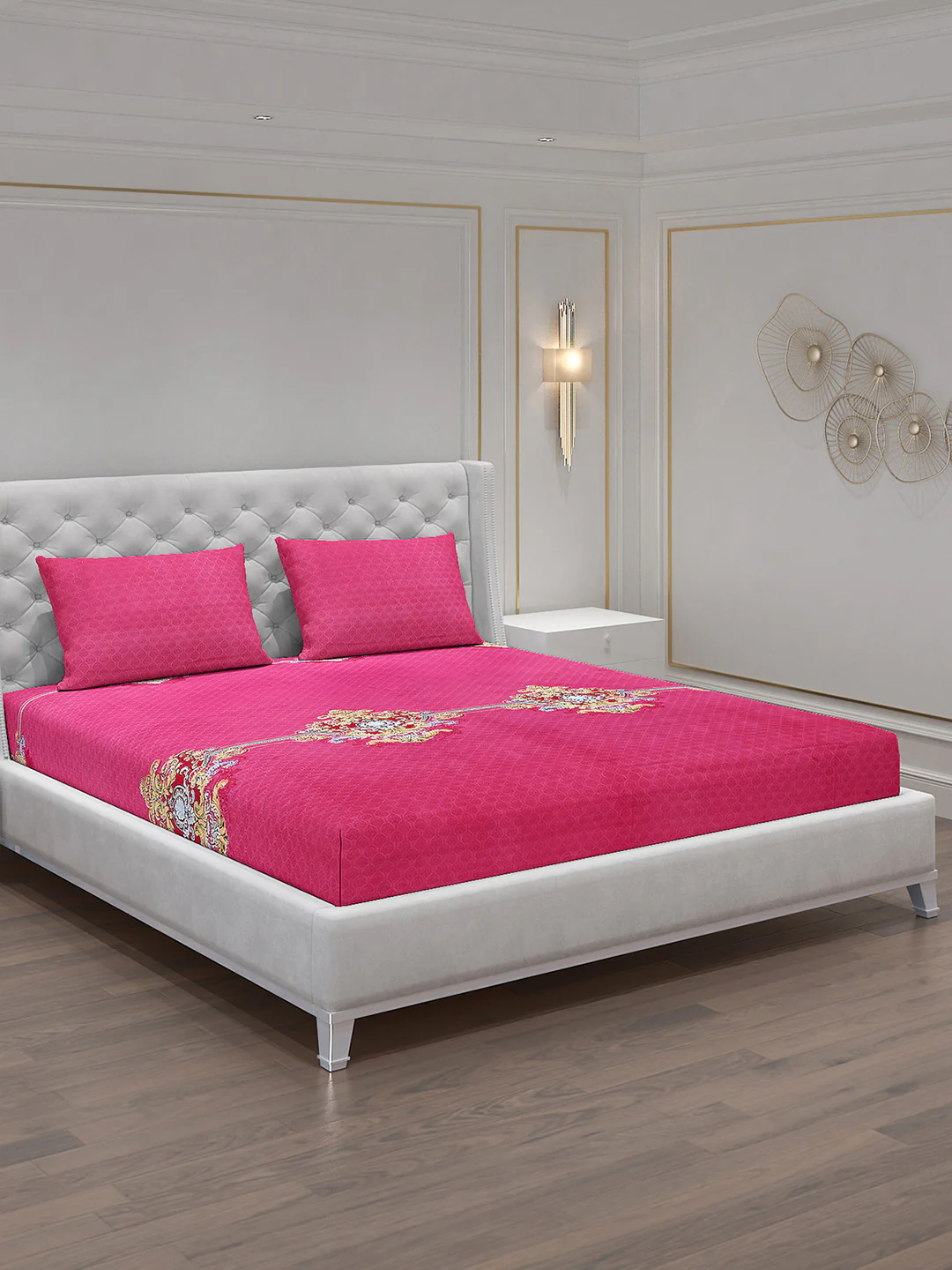 120 GSM Polyester Double Bed Bedsheet with 2 Pillow Covers - Updated - Updated