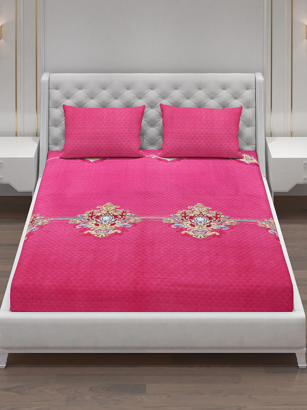 120 GSM Polyester Double Bed Bedsheet with 2 Pillow Covers - Updated - Updated - Image 2