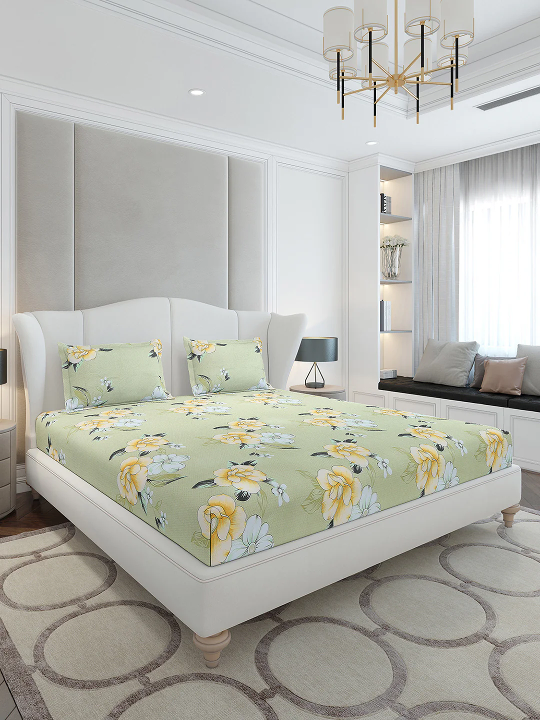 120 GSM Polyester Queen Size 1 Bedsheet with 2 Pillow Covers (Occasion)