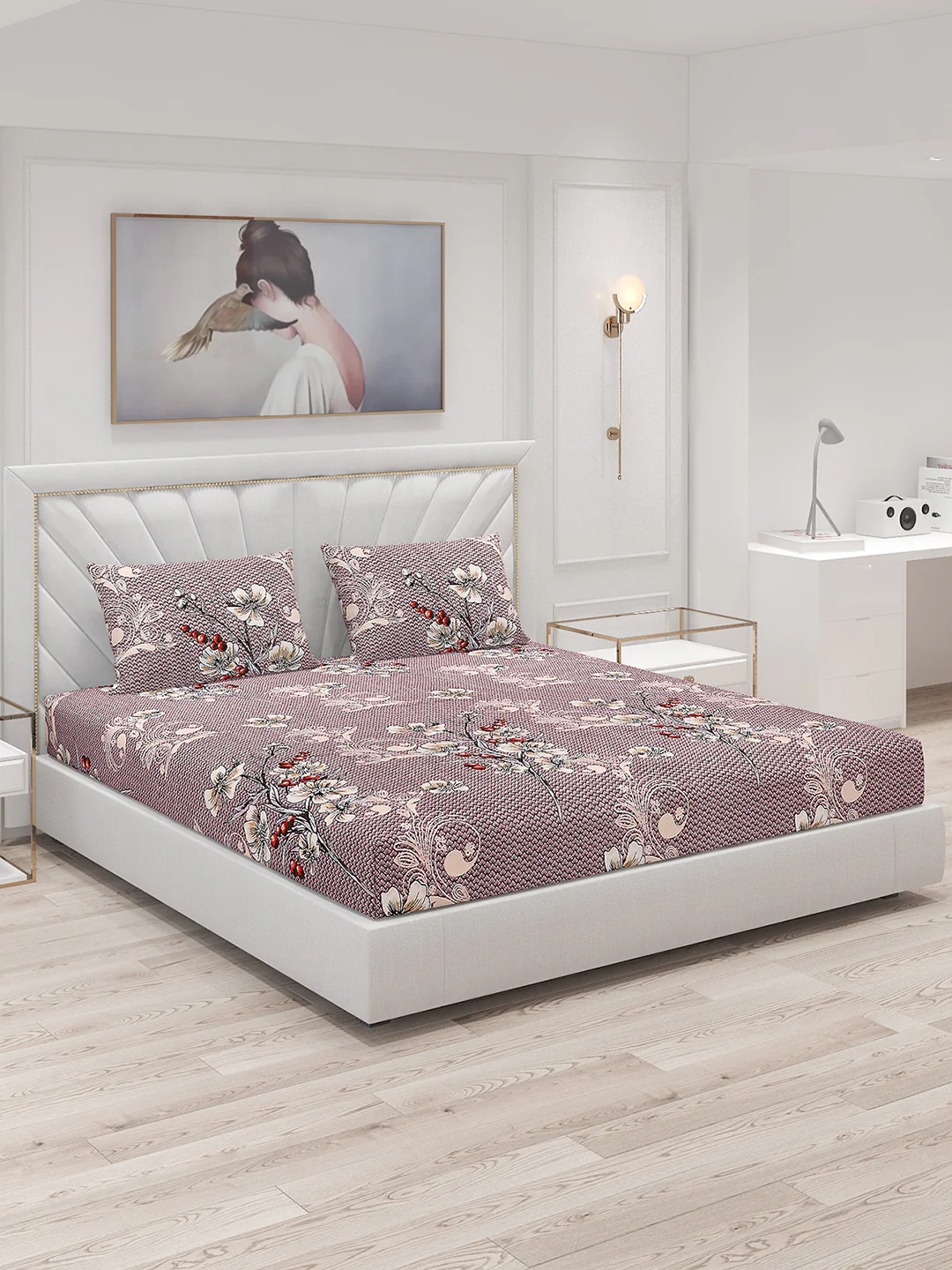 125 GSM Polyester Double Bed Bedsheet with 2 Pillow Covers