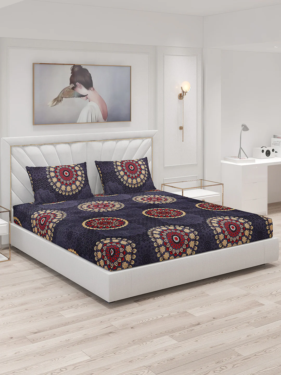 125 GSM Polyester Double Bed Bedsheet with 2 Pillow Covers