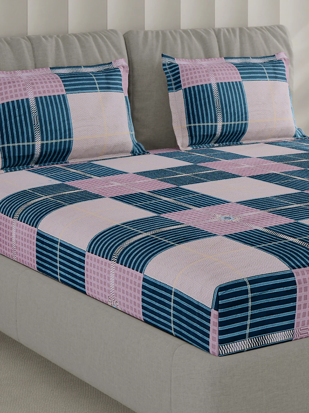 130 GSM Polyester Double Bed 1 Bedsheet with 2 Pillow Covers (Fashnik)