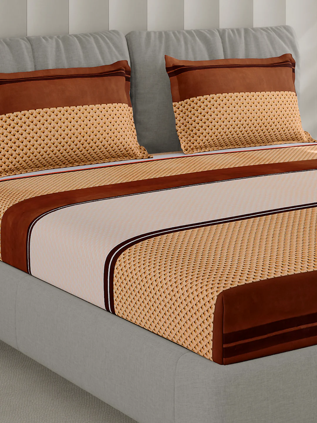 130 GSM Polyester Double Bed 1 Bedsheet with 2 Pillow Covers (Fashnik)