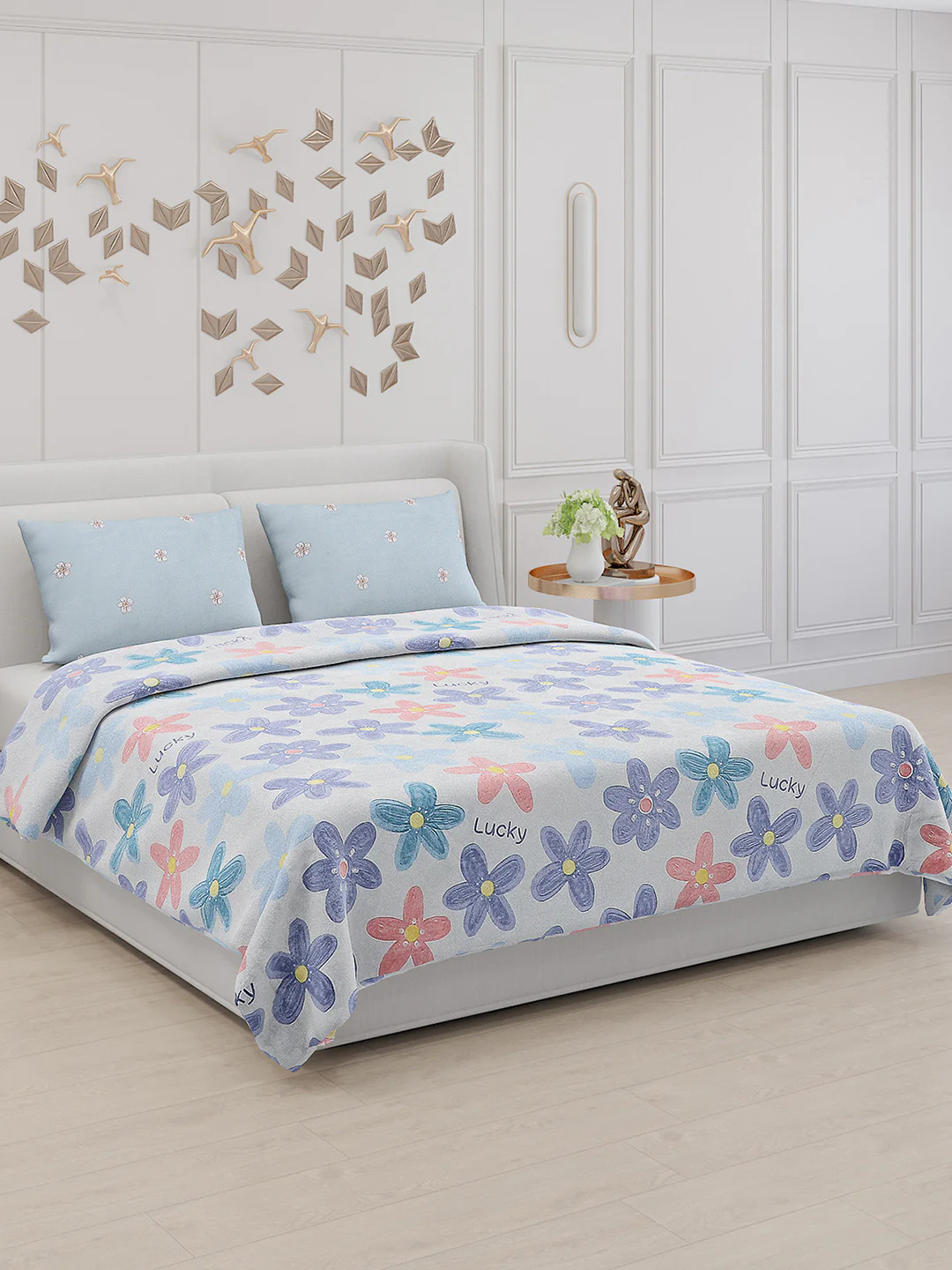 130 GSM Polyester Double Bed Bedsheet with 2 Pillow Covers