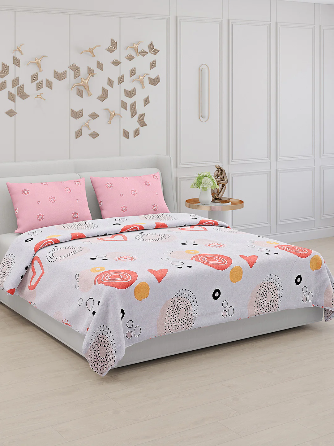 130 GSM Polyester Double Bed Bedsheet with 2 Pillow Covers
