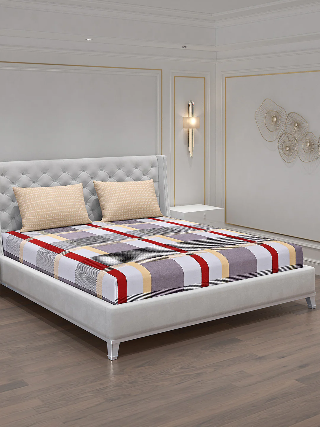130 GSM Polyester Double Bed Bedsheet with 2 Pillow Covers