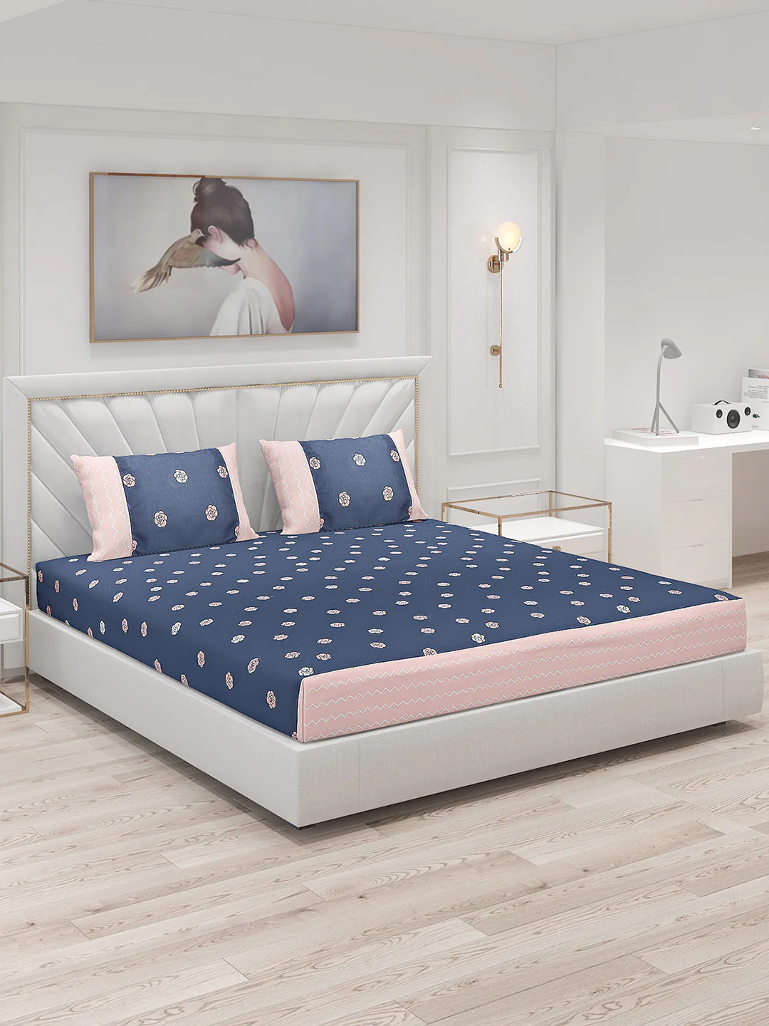 130 GSM Polyester Double Bed Bedsheet with 2 Pillow Covers