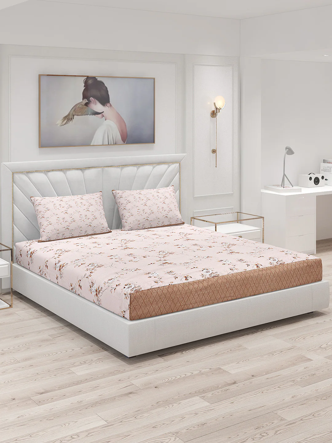 130 GSM Polyester Double Bed Bedsheet with 2 Pillow Covers