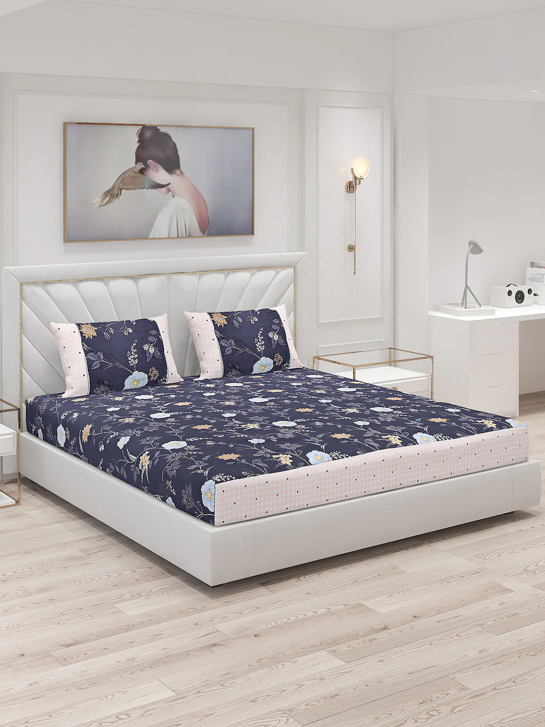 130 GSM Polyester Double Bed Bedsheet with 2 Pillow Covers
