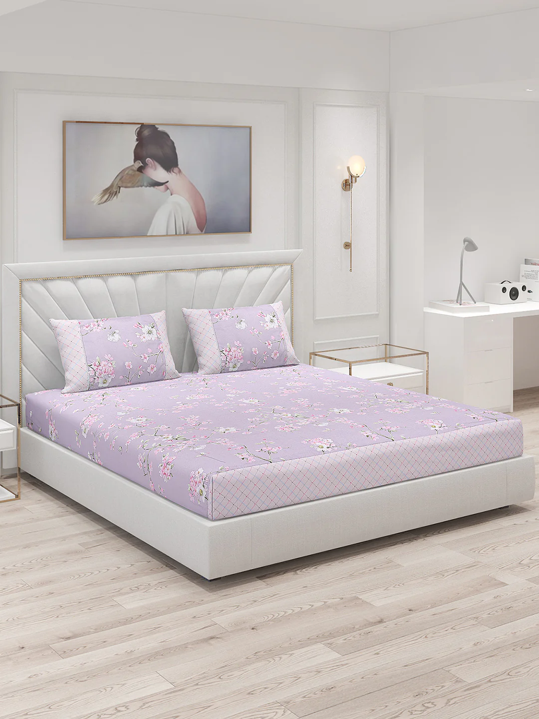 130 GSM Polyester Double Bed Bedsheet with 2 Pillow Covers