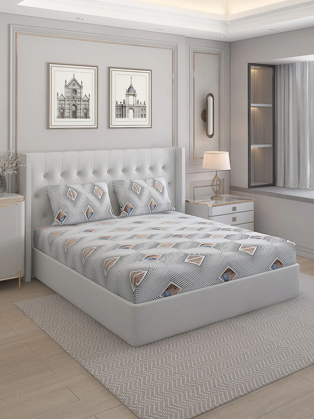 130 GSM  Polyester Double Bed Bedsheet with 2 Pillow Covers