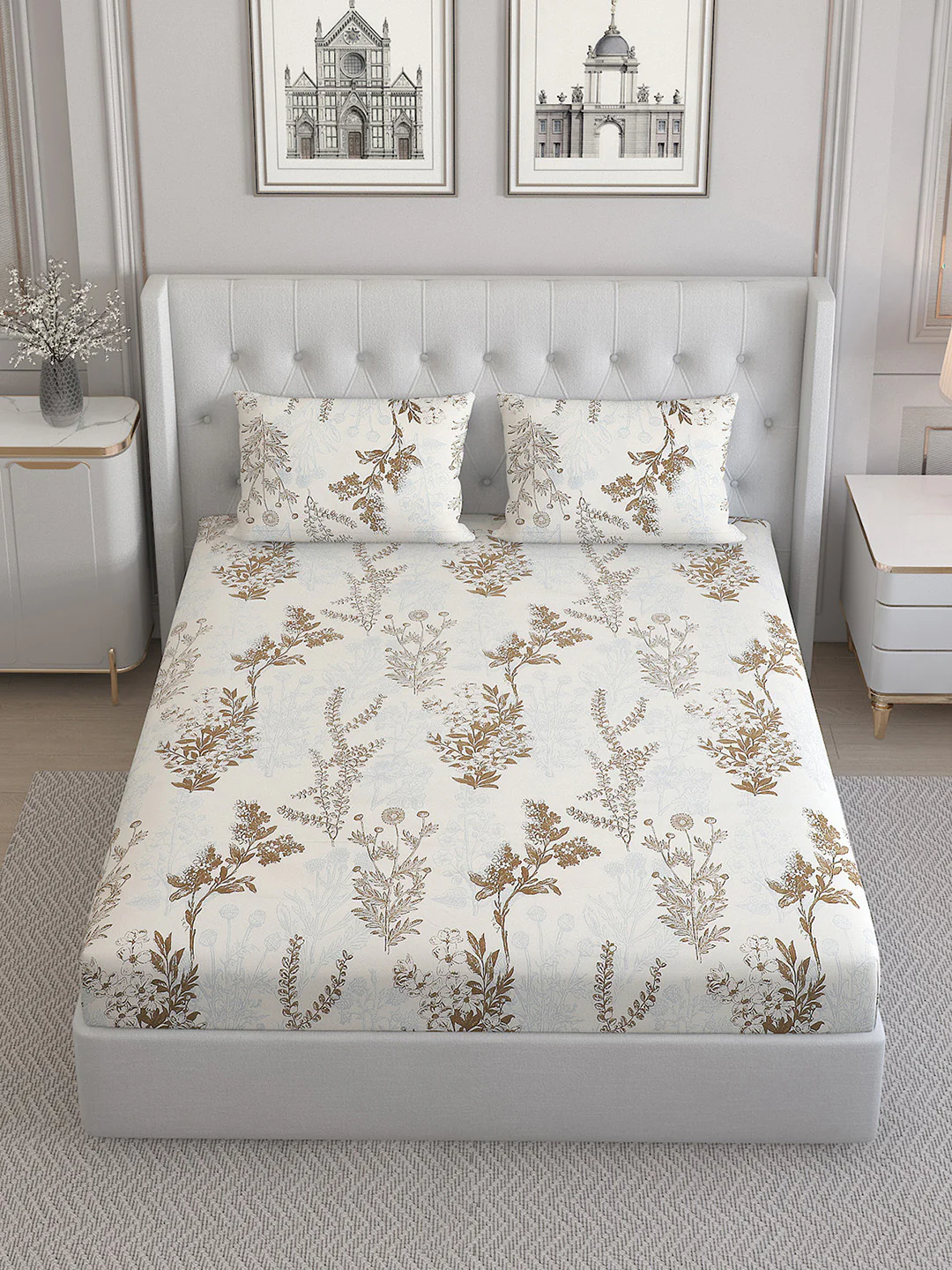 130 GSM Polyester Double Bed Bedsheet with 2 Pillow Covers - Image 2