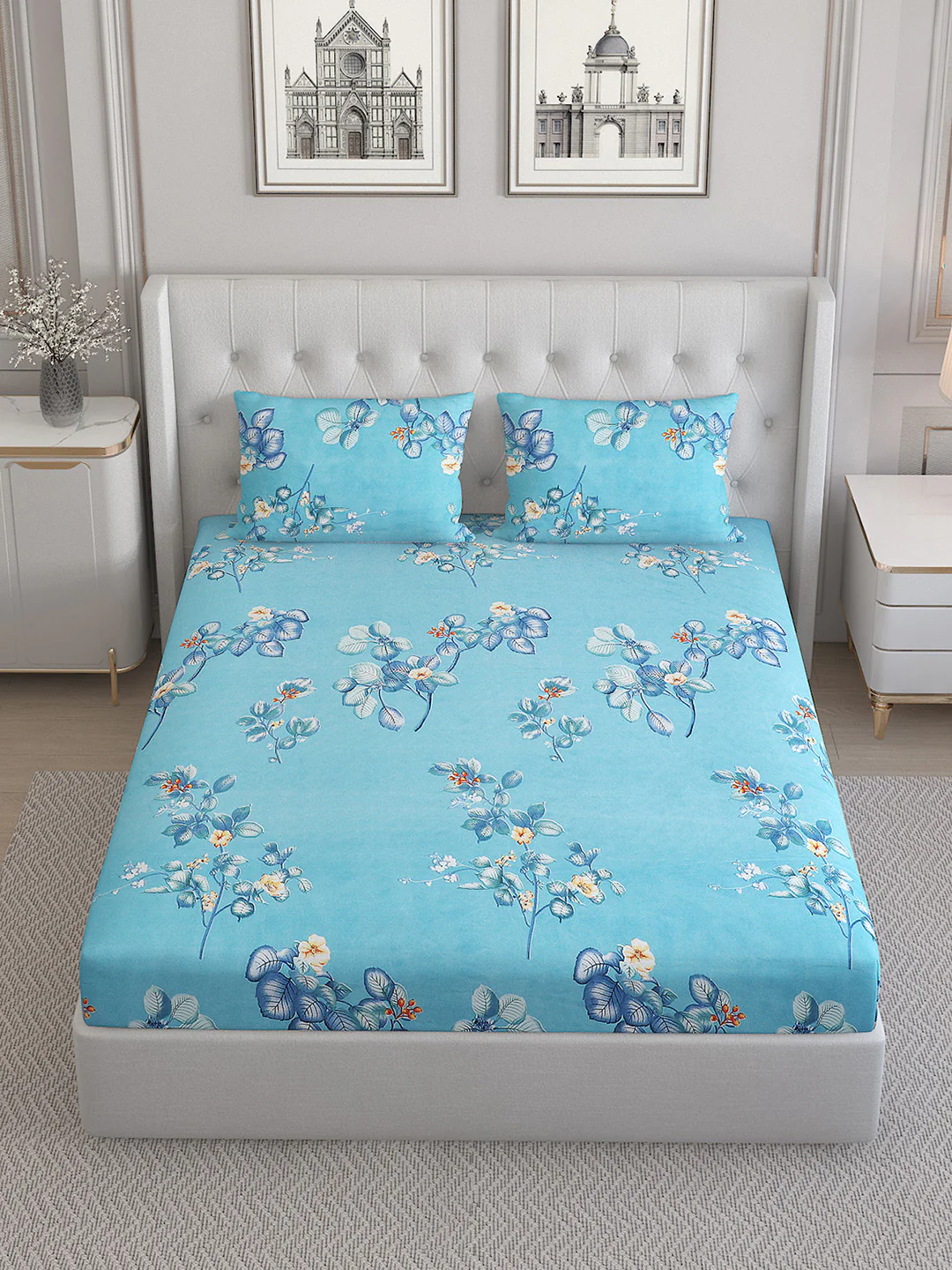 130 GSM Polyester Double Bed Bedsheet with 2 Pillow Covers - Image 2