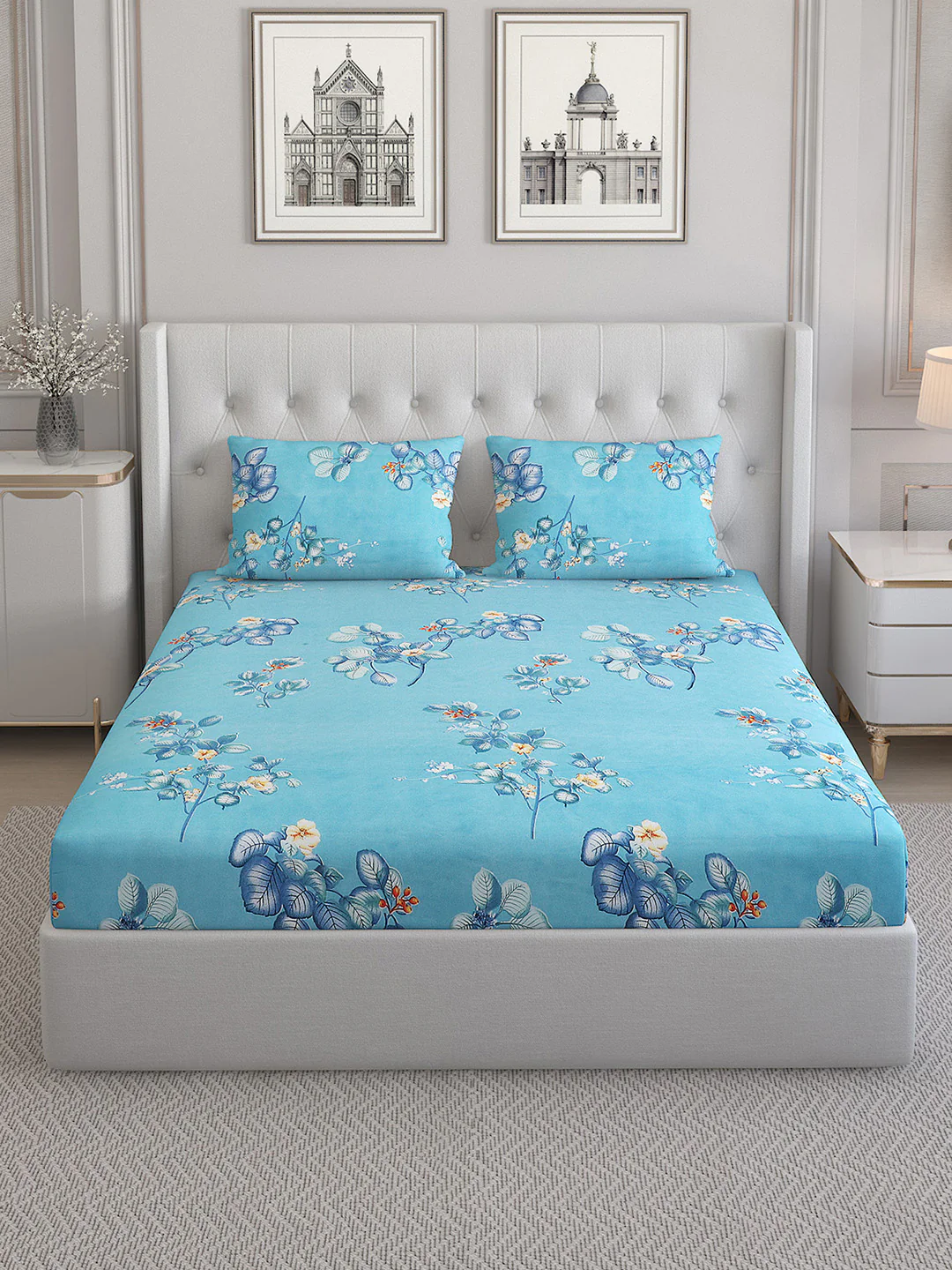 130 GSM Polyester Double Bed Bedsheet with 2 Pillow Covers - Image 3