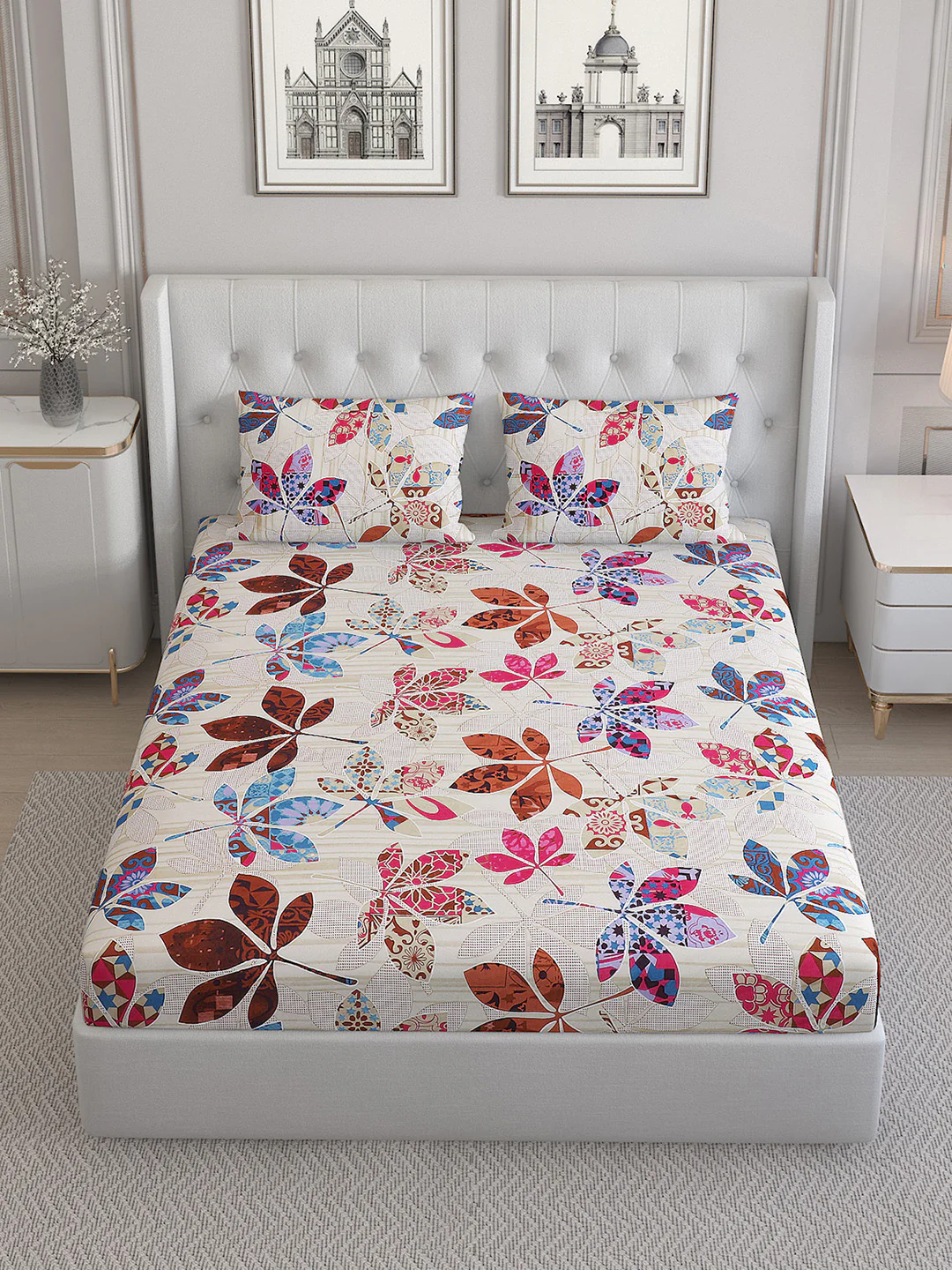 130 GSM Polyester Double Bed Bedsheet with 2 Pillow Covers - Image 2