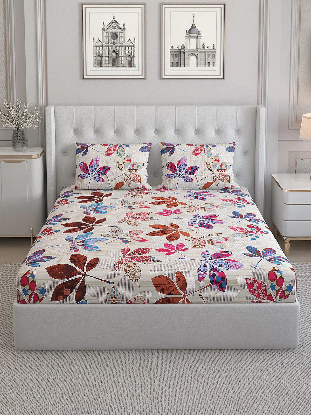 130 GSM Polyester Double Bed Bedsheet with 2 Pillow Covers - Image 3