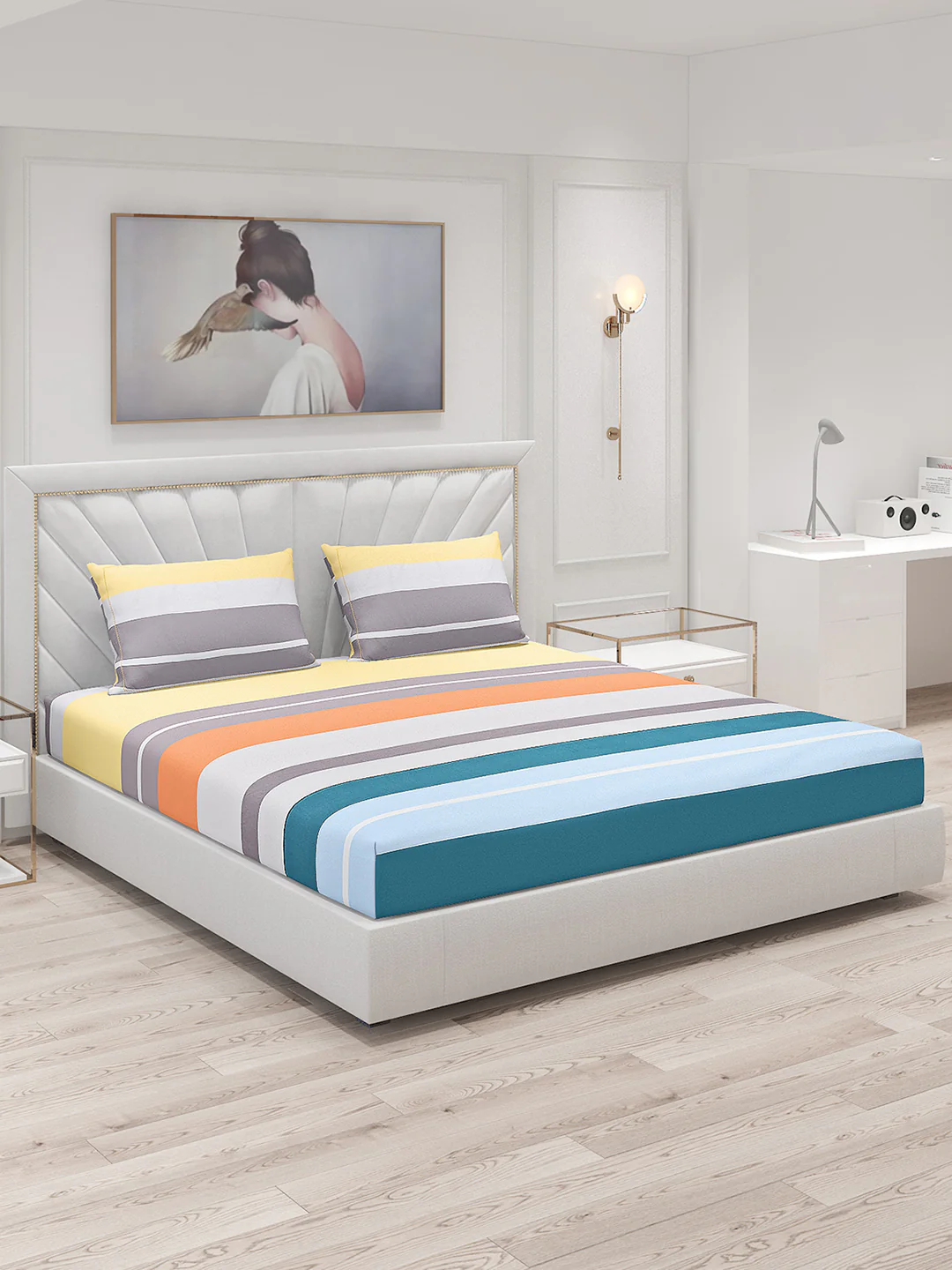 130 GSM Polyester Double Bed Bedsheet with 2 Pillow Covers