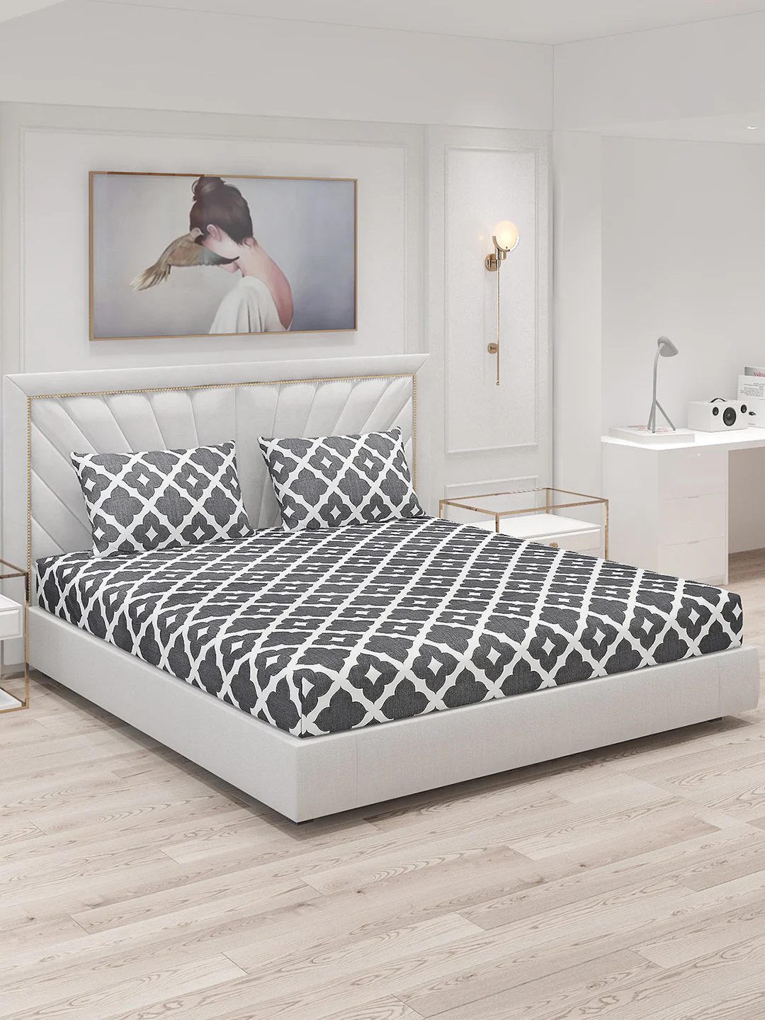 130 GSM Polyester Double Bed Bedsheet with 2 Pillow Covers