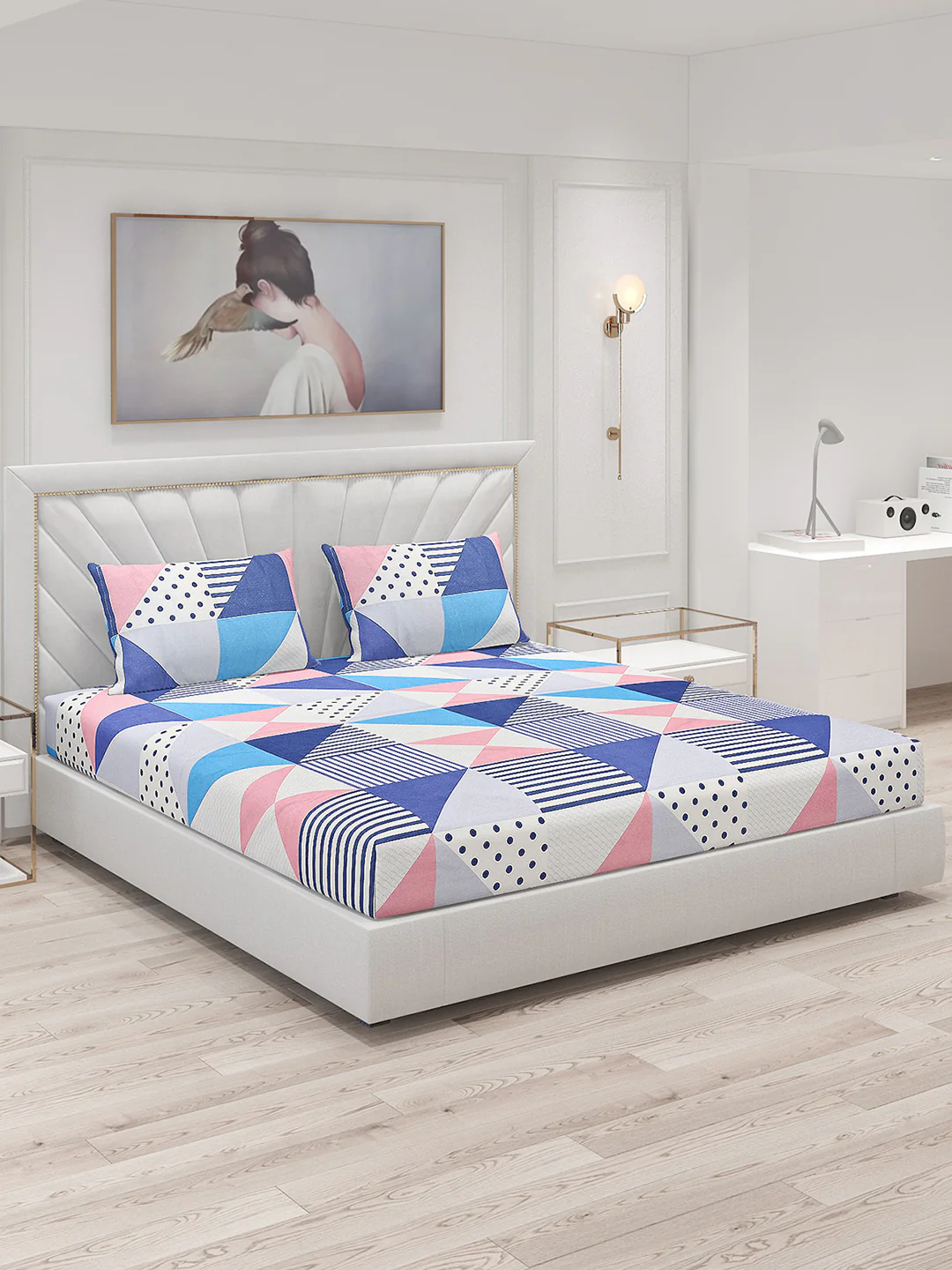 130 GSM Polyester Double Bed Bedsheet with 2 Pillow Covers