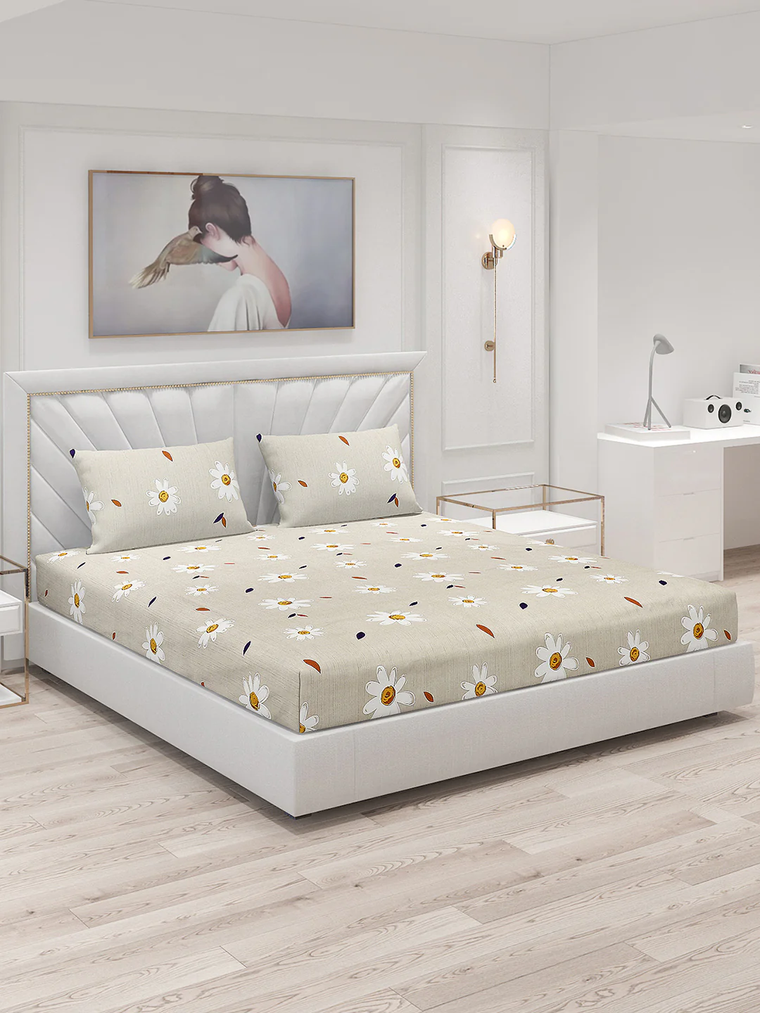 130 GSM Polyester Double Bed Bedsheet with 2 Pillow Covers