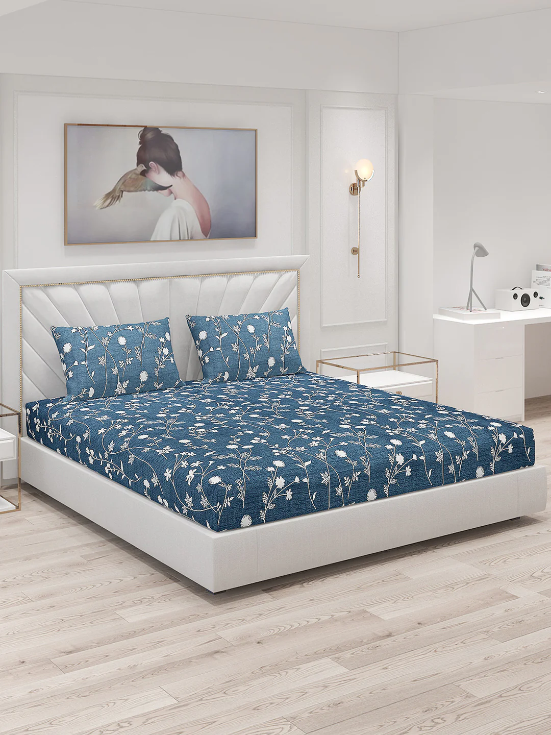 130 GSM Polyester Double Bed Bedsheet with 2 Pillow Covers