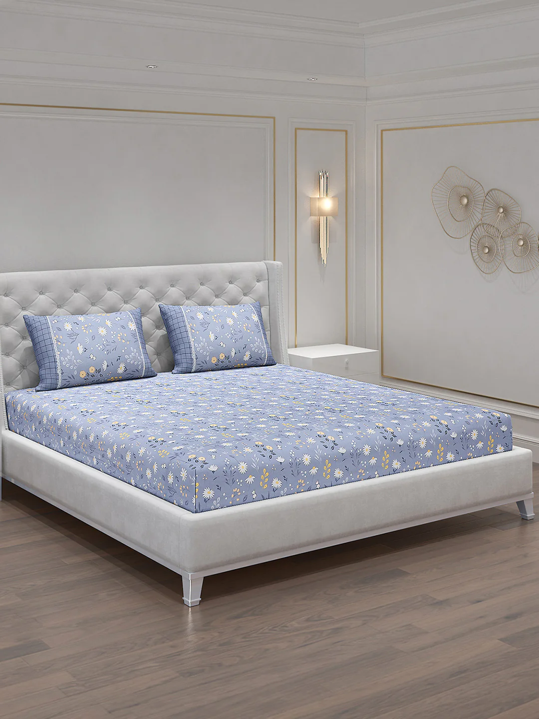 130 GSM Polyester Double Bed Bedsheet with 2 Pillow Covers