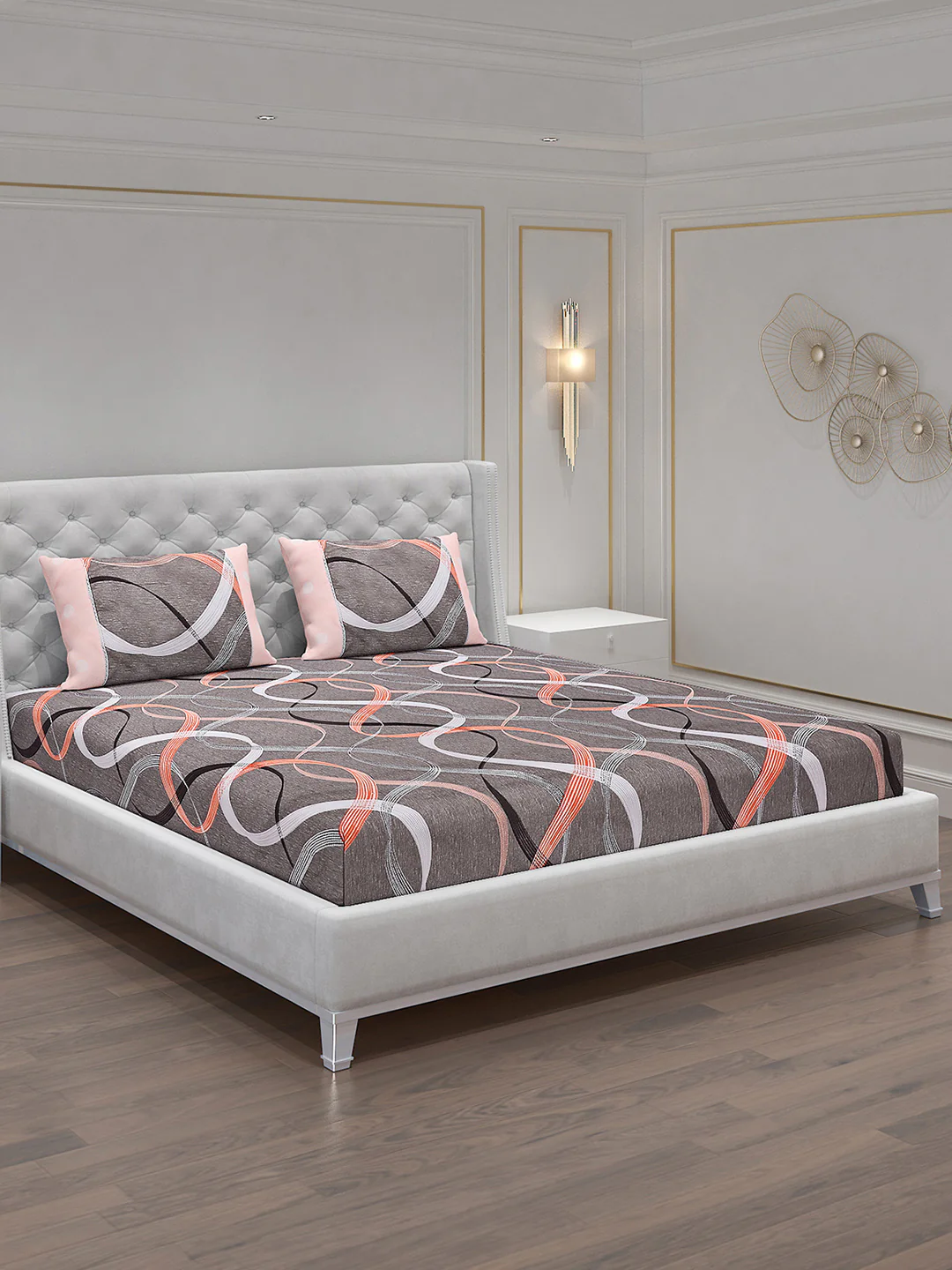 130 GSM Polyester Double Bed Bedsheet with 2 Pillow Covers