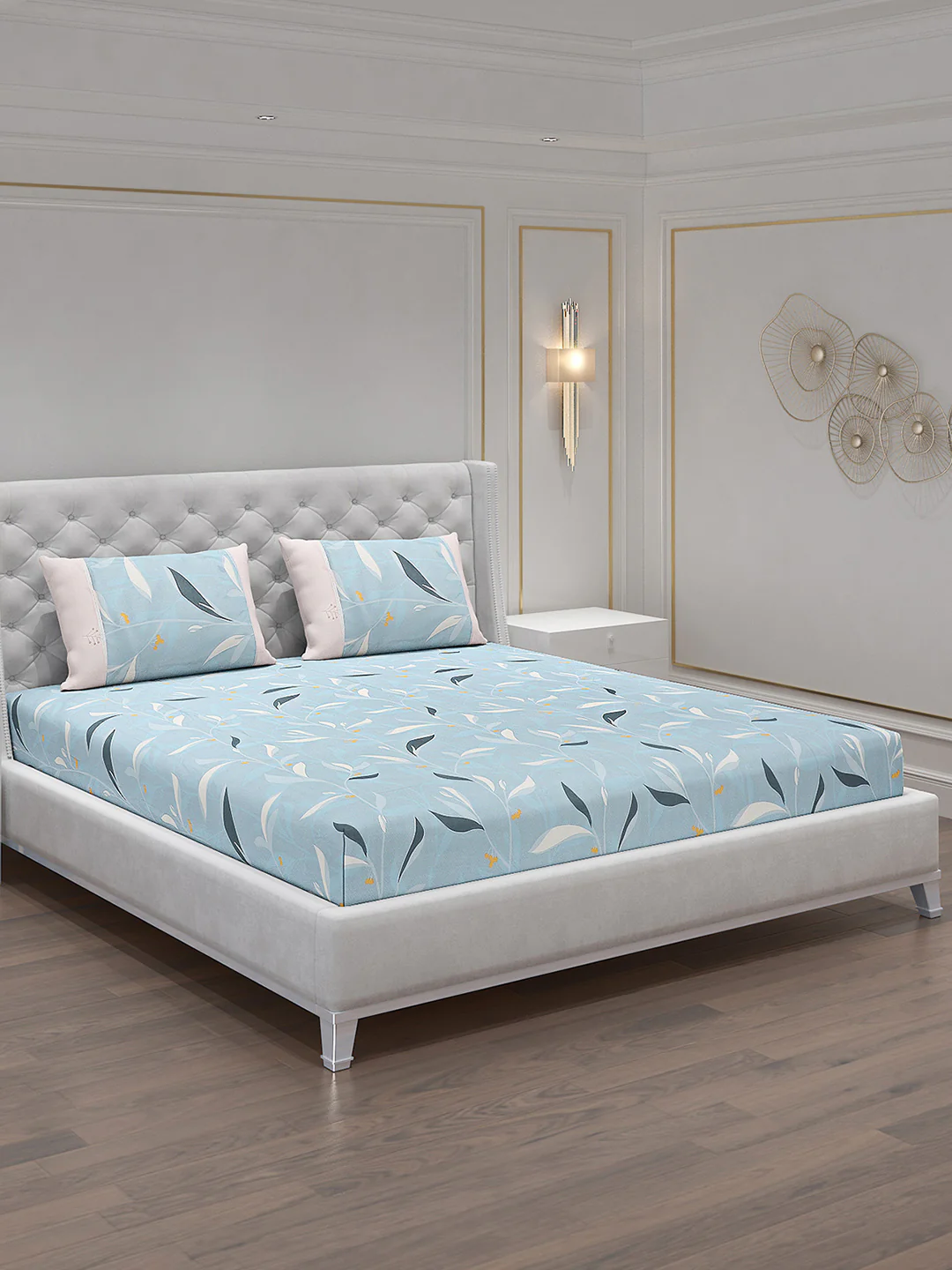 130 GSM Polyester Double Bed Bedsheet with 2 Pillow Covers