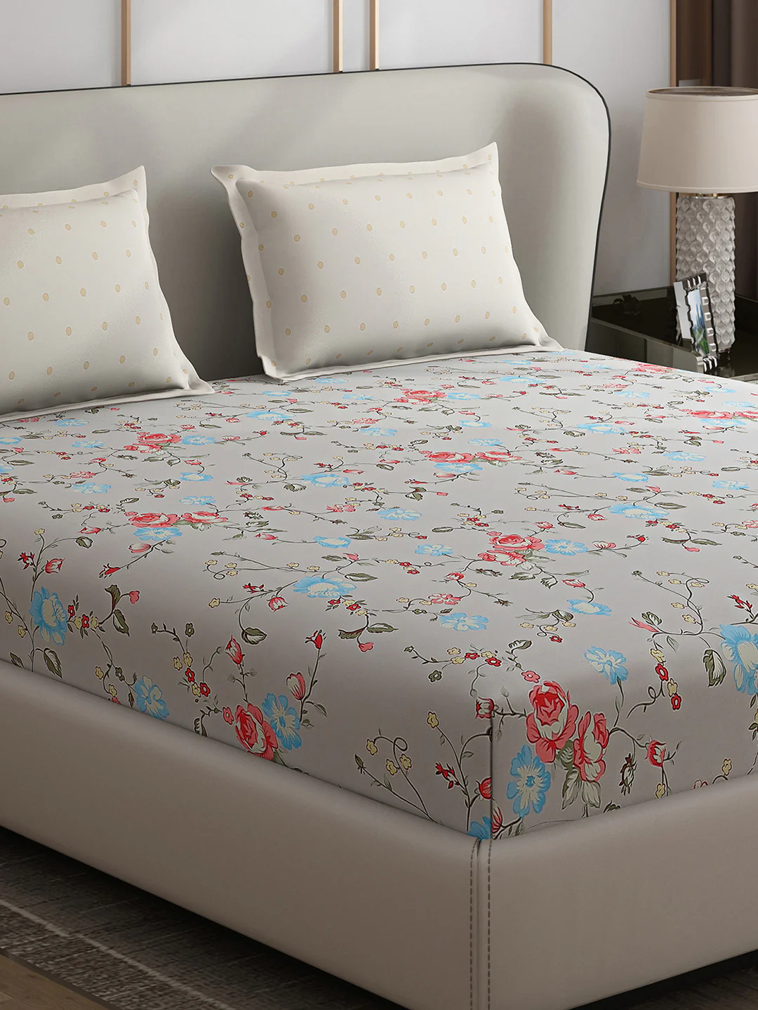 130 GSM Polyester Double Bed 1 Bedsheet with 2 Pillow Covers (Edmond)