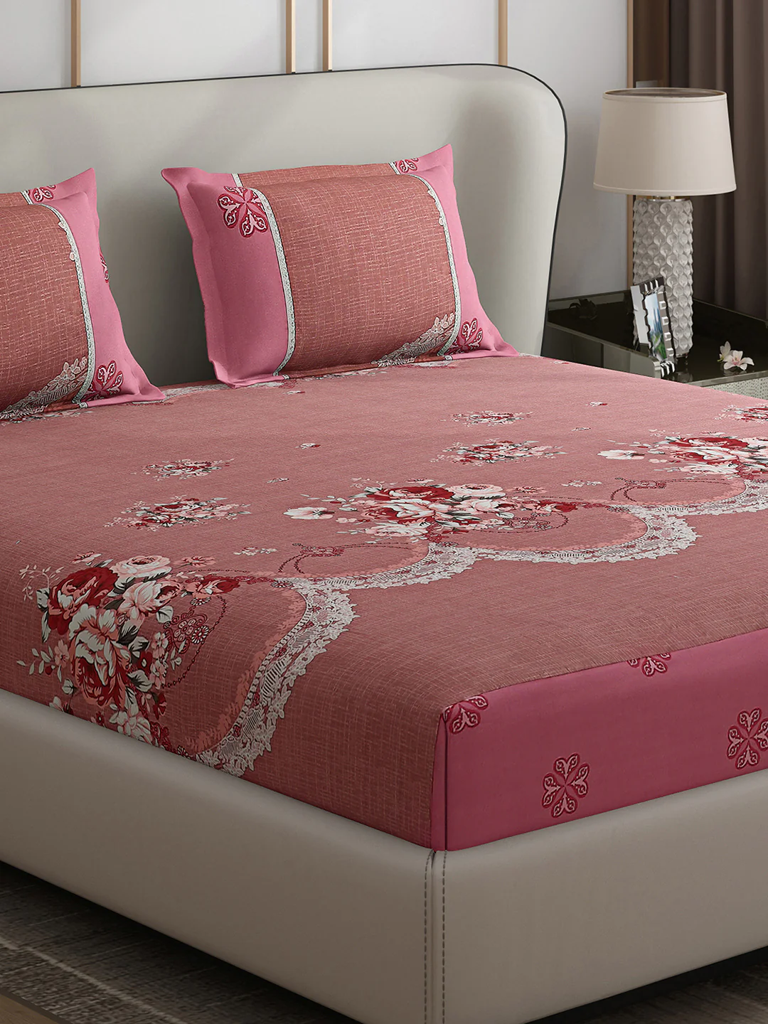 130 GSM Polyester Double Bed 1 Bedsheet with 2 Pillow Covers (Essence)