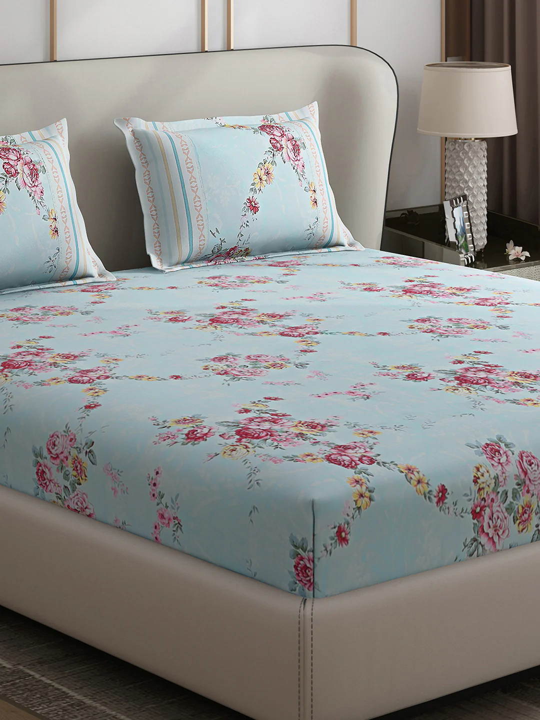 130 GSM Polyester Double Bed 1 Bedsheet with 2 Pillow Covers (Essence)