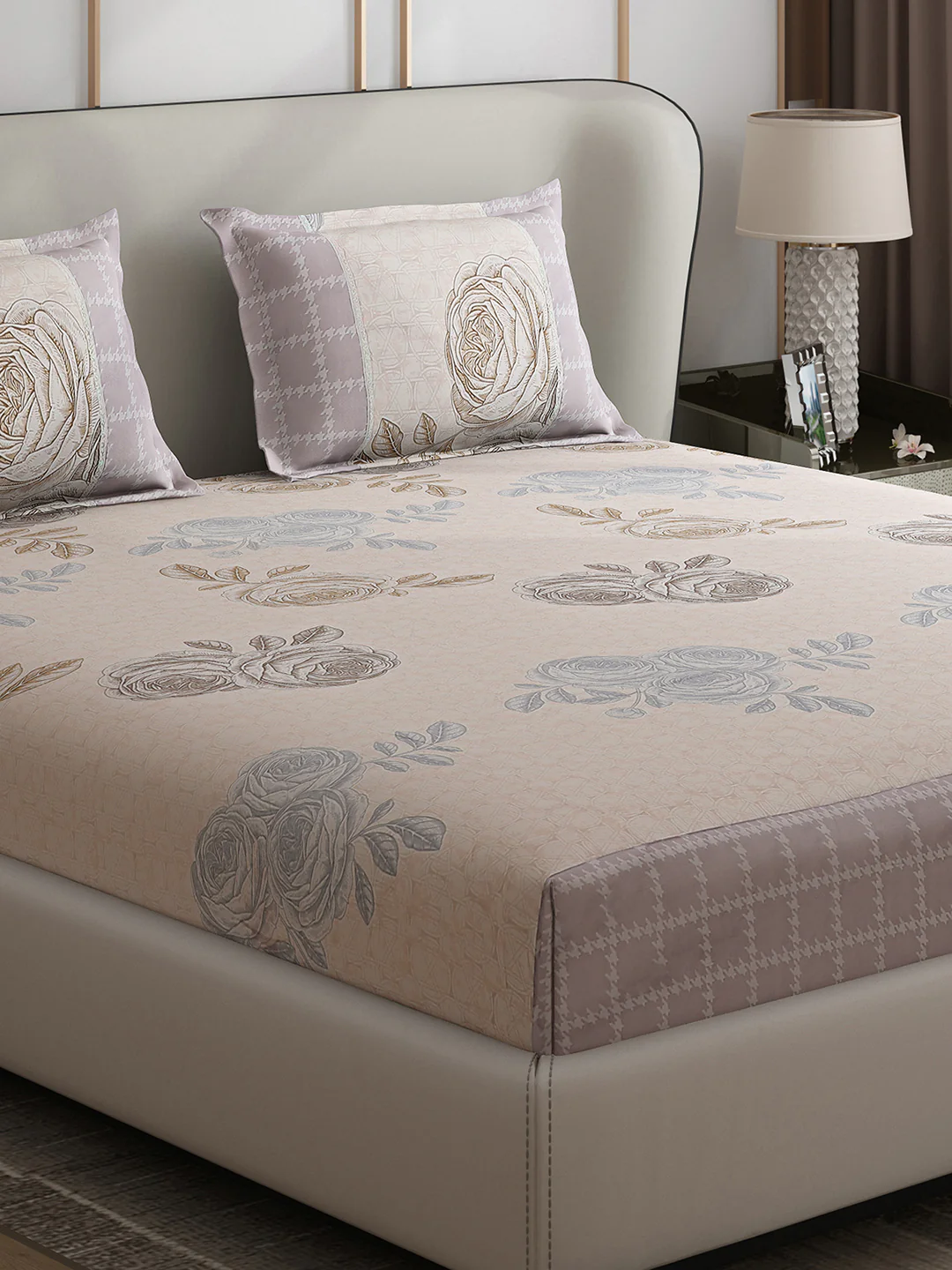 130 GSM Polyester Double Bed 1 Bedsheet with 2 Pillow Covers (Essence)