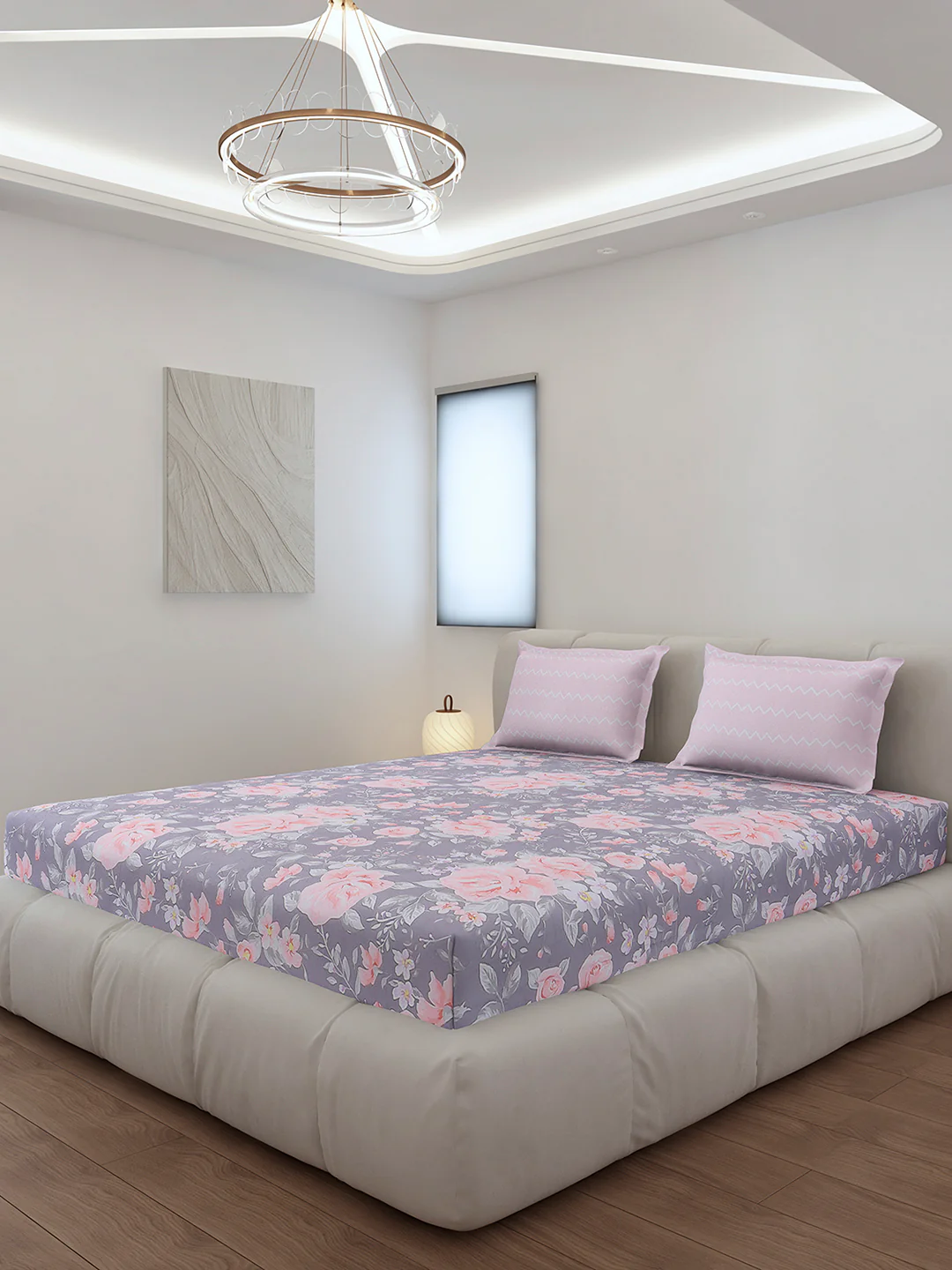 130 GSM Polyester King Size 1 Bedsheet with 2 Pillow Covers (Edmond)