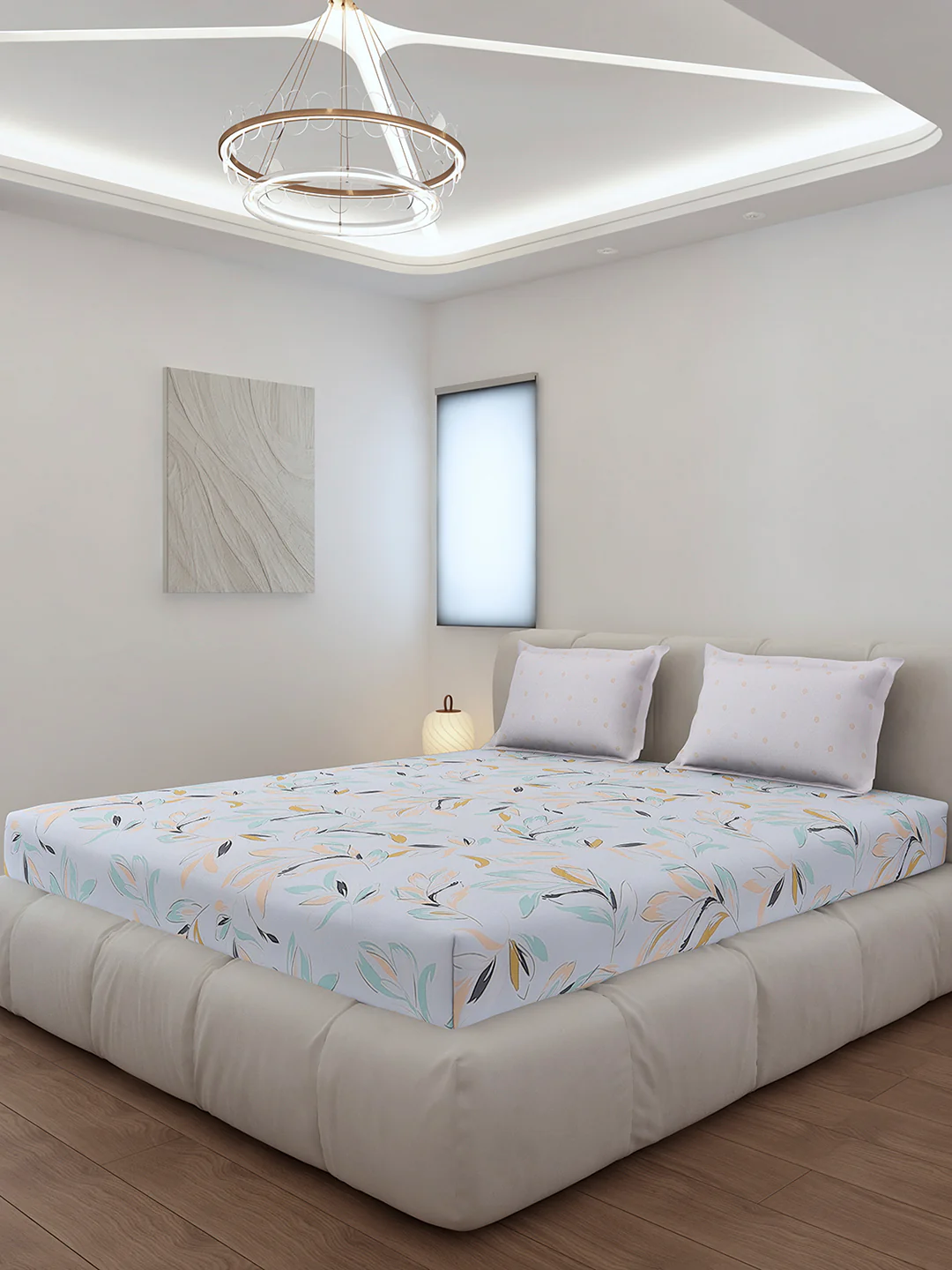 130 GSM Polyester King Size 1 Bedsheet with 2 Pillow Covers (Edmond)
