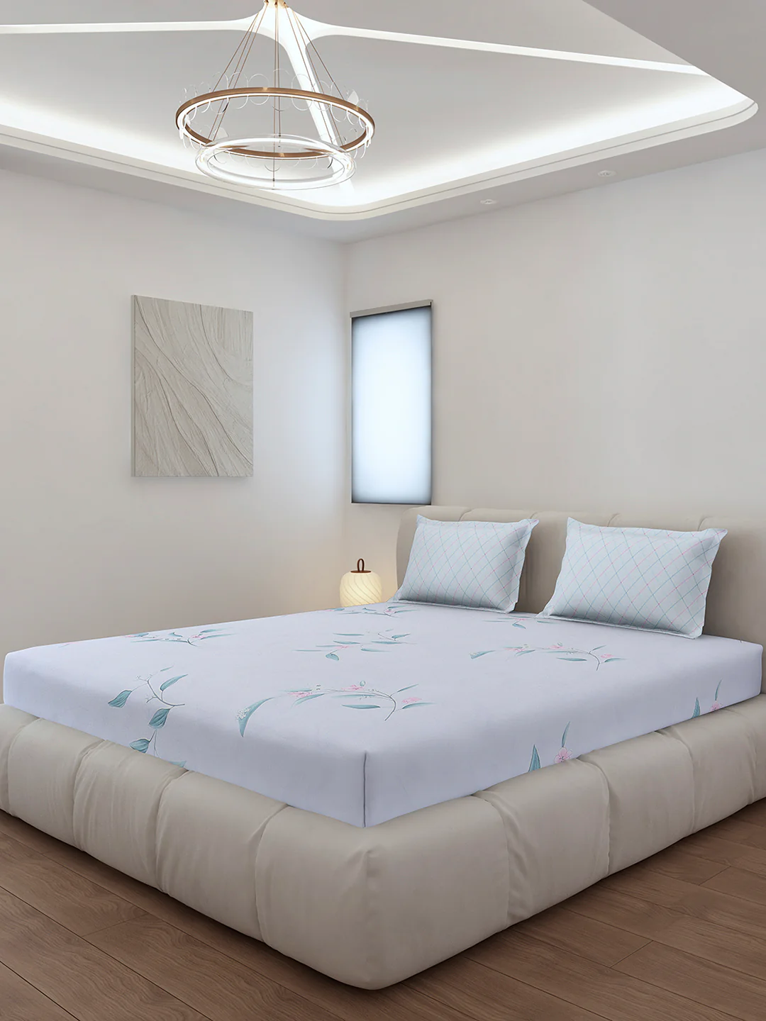 130 GSM Polyester King Size 1 Bedsheet with 2 Pillow Covers (Edmond)