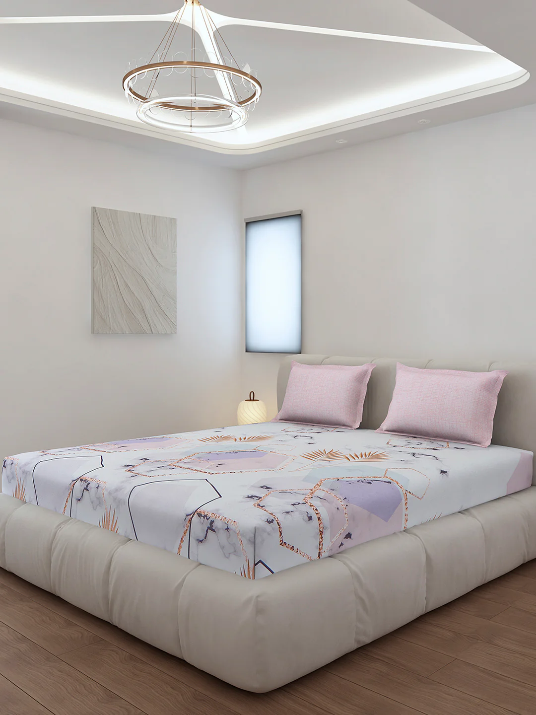 130 GSM Polyester King Size 1 Bedsheet with 2 Pillow Covers (Stanley)