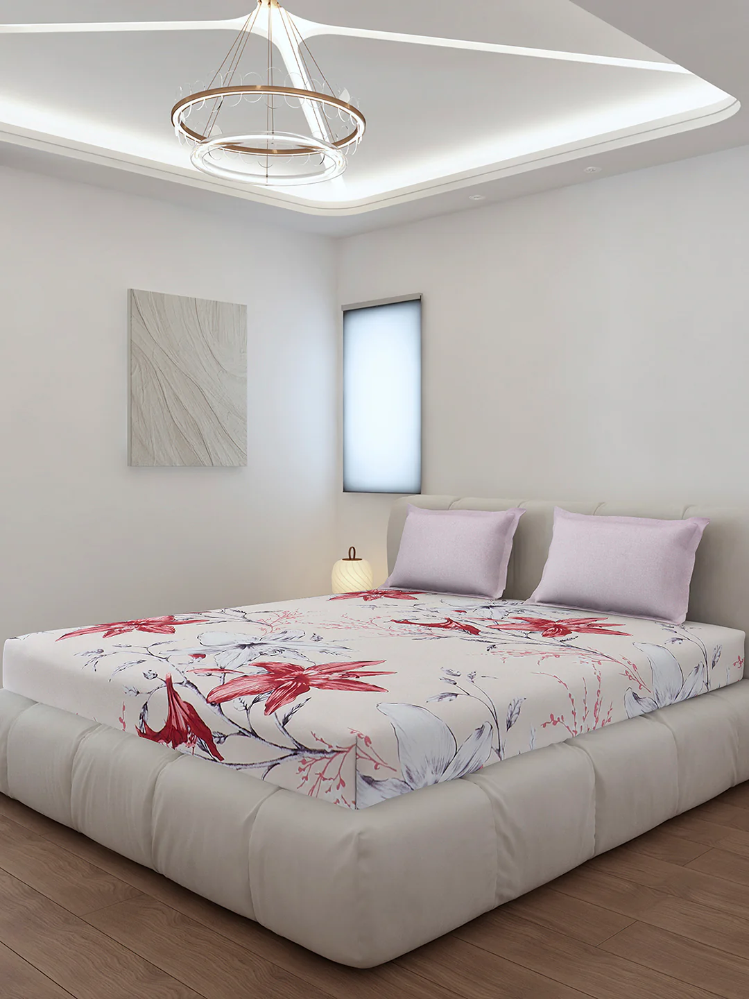 130 GSM Polyester King Size 1 Bedsheet with 2 Pillow Covers (Stanley)