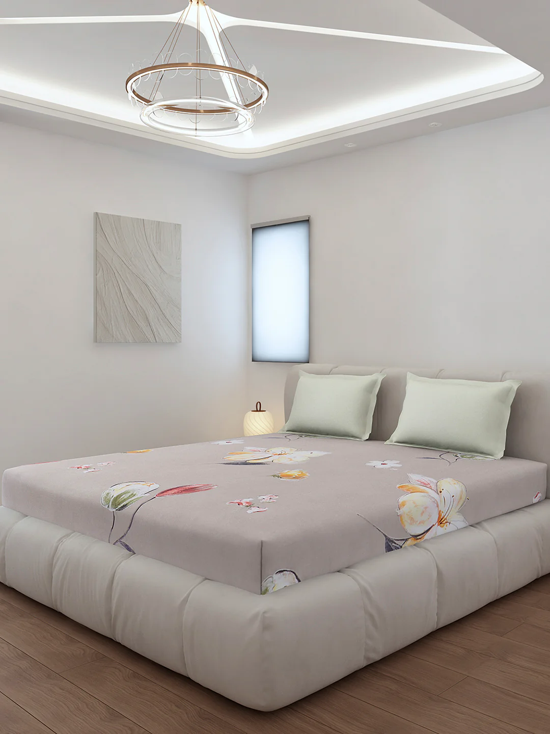 130 GSM Polyester King Size 1 Bedsheet with 2 Pillow Covers (Stanley)