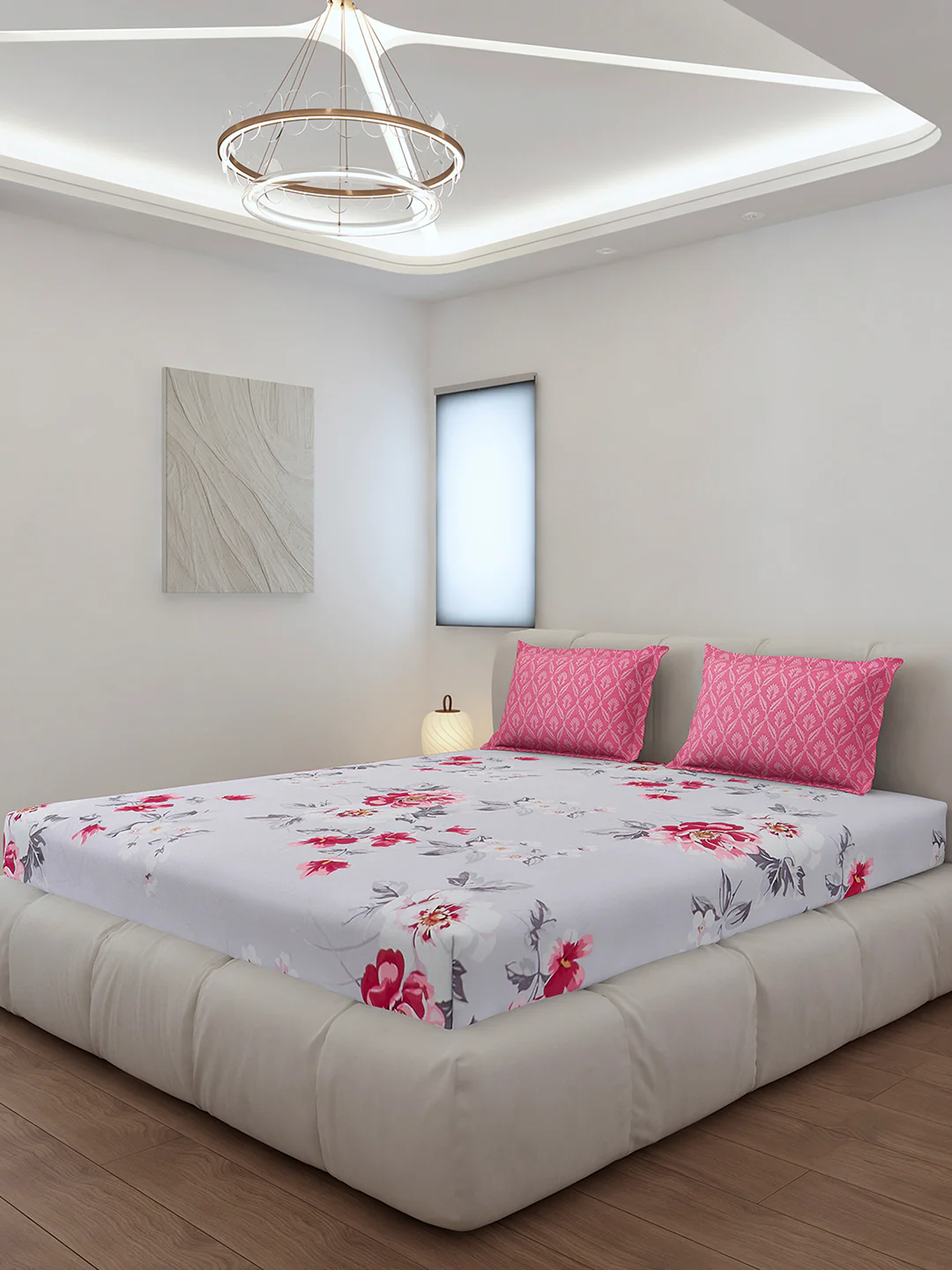 130 GSM Polyester King Size 1 Bedsheet with 2 Pillow Covers (Stanley)
