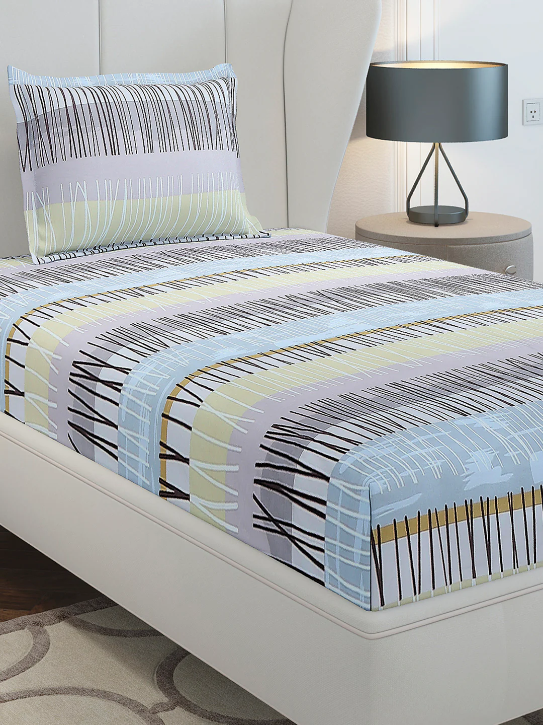 130 GSM Polyester Single Bedsheet with 1 Pillow Cover (Decoy)