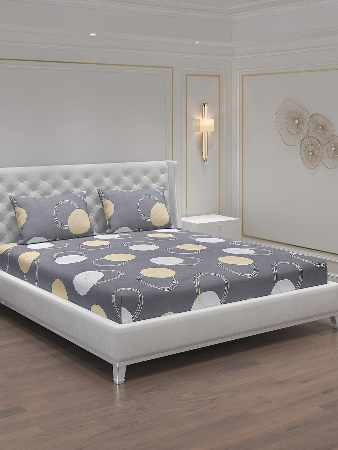 140 GSM Polyester Double Bed Bedsheet with 2 Pillow Covers