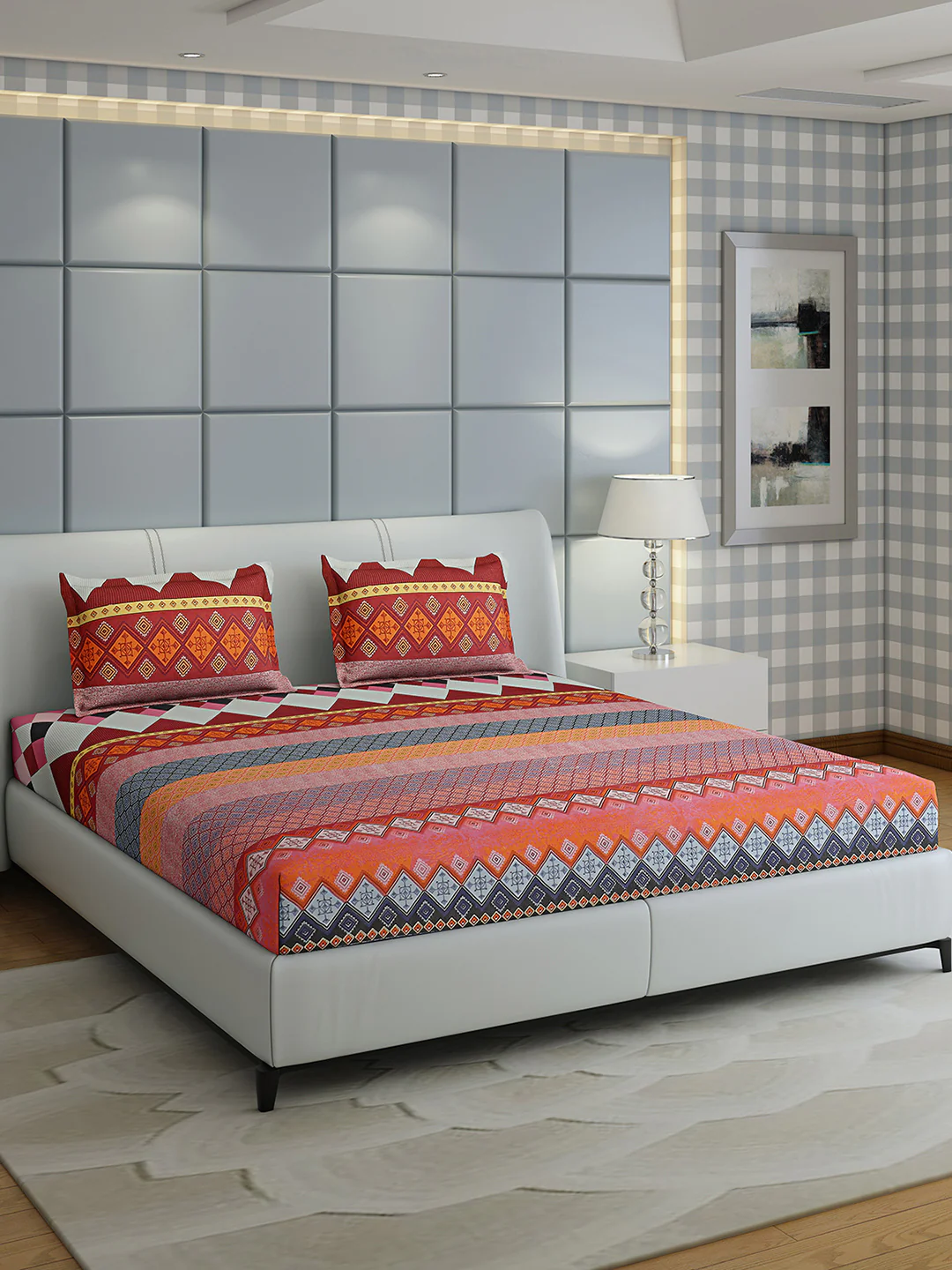 144 TC Cotton Double Bed 1 Bedsheet with 2 Pillow Covers (Fashnik)