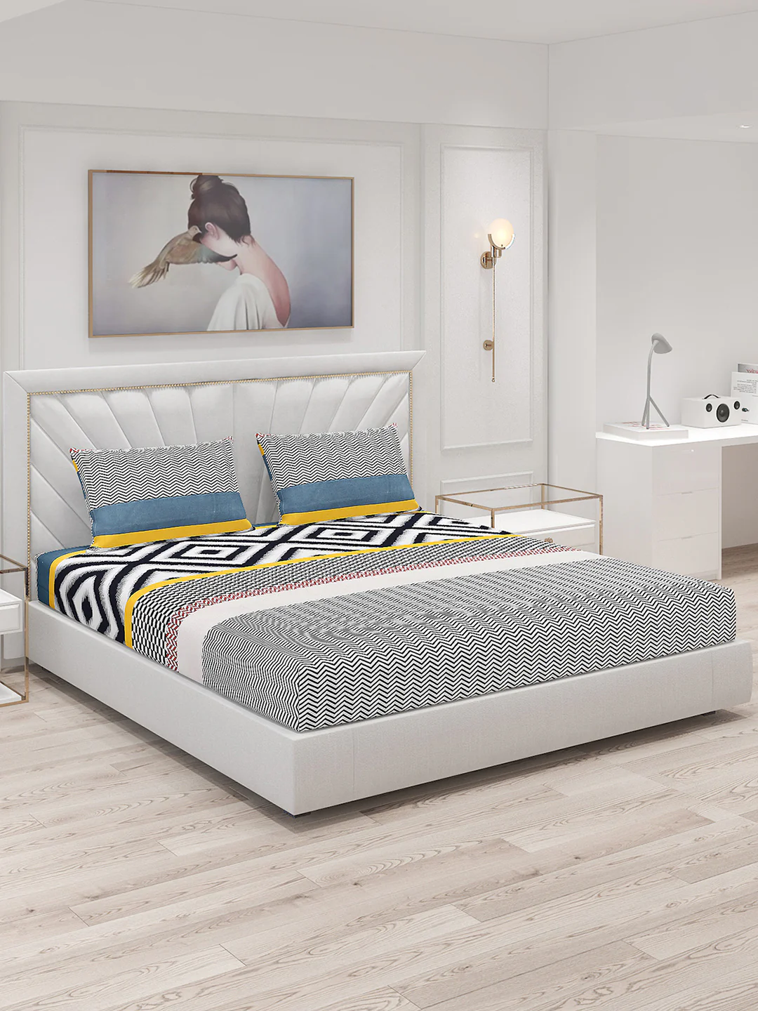 145 GSM Polyester Double Bed Bedsheet with 2 Pillow Covers